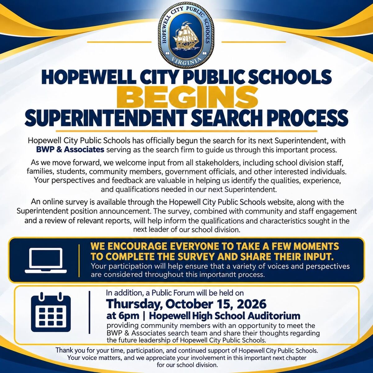 HCPS Superintendent Search Open Forum 