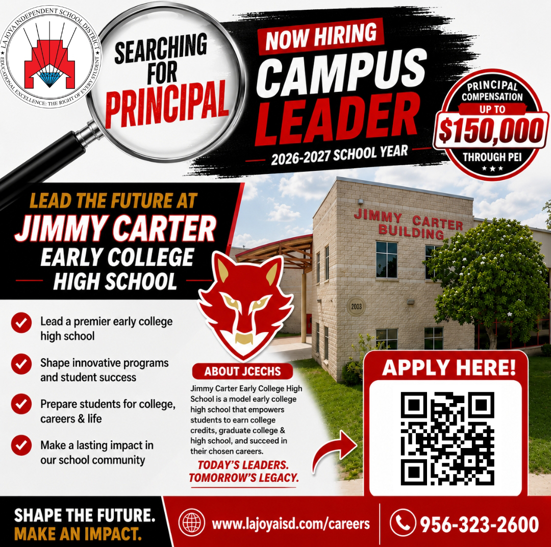 📣🍎 NOW HIRING: Campus Leader at Jimmy Carter Early College High School at La Joya ISD! 🍎📣