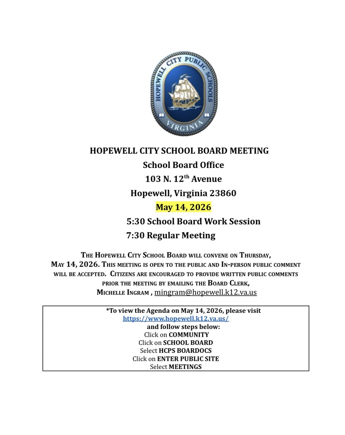 April School Board Meeting Notice