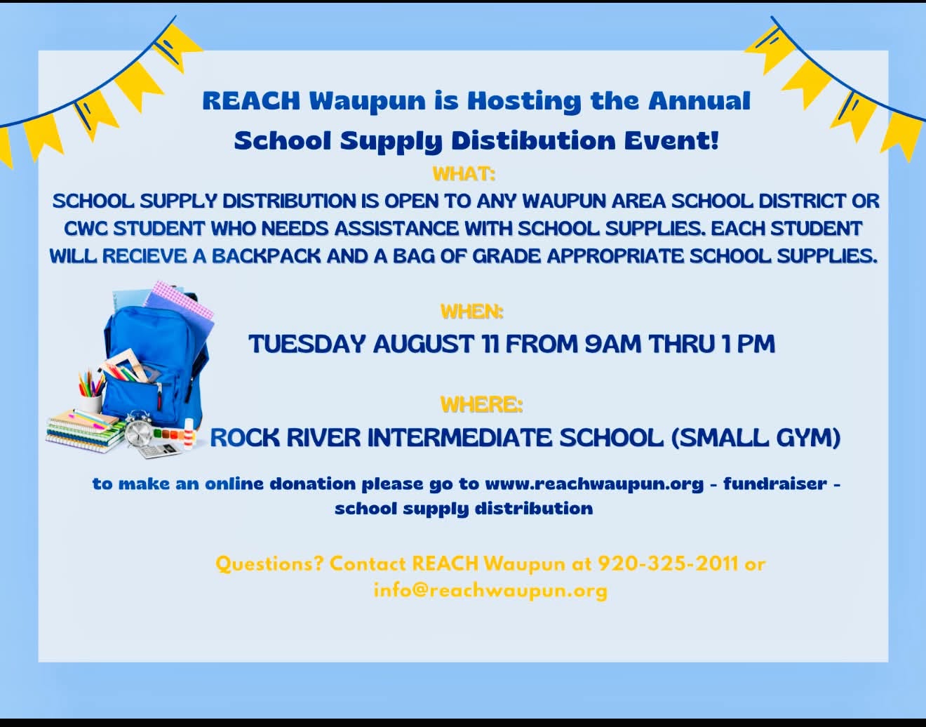 REACH Waupun School Supply Distribution