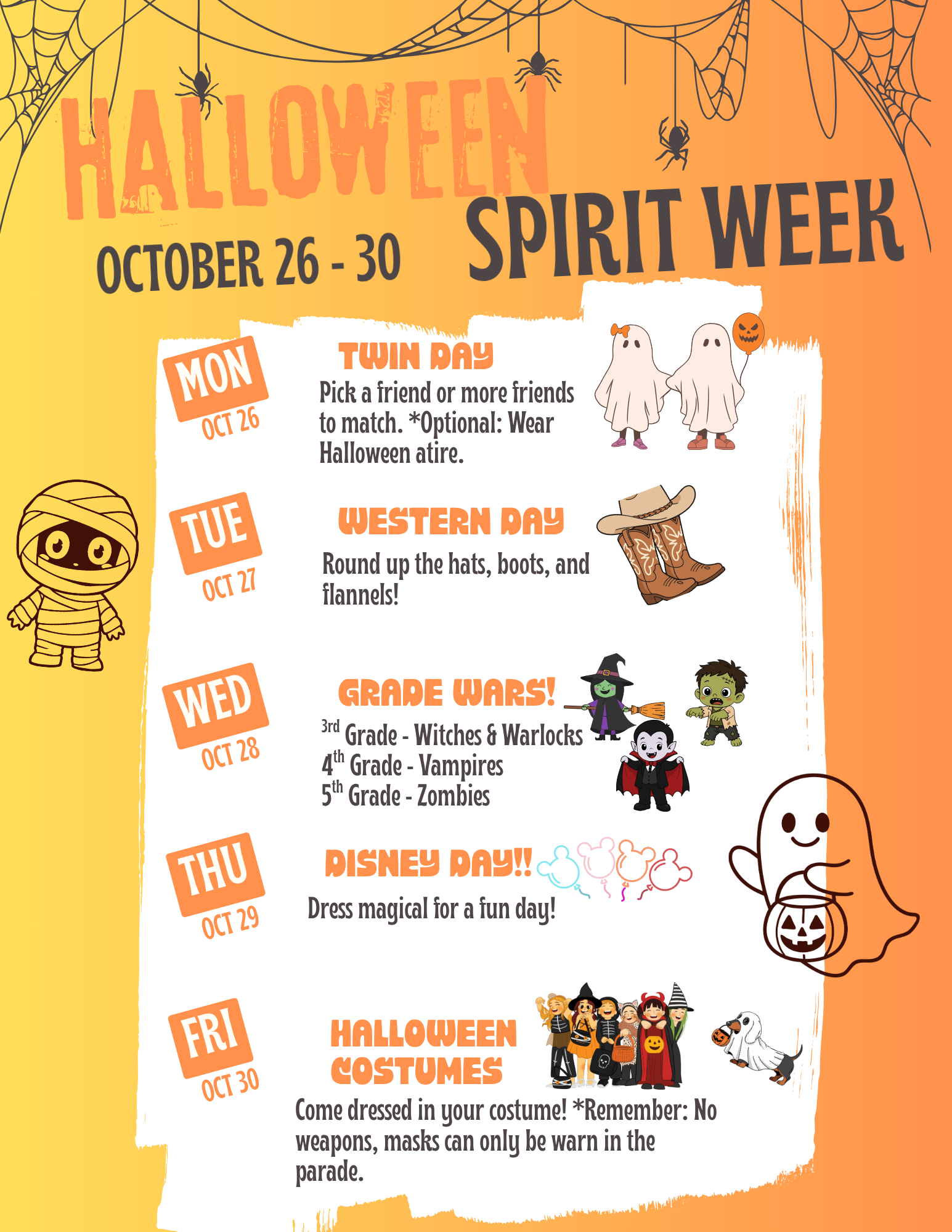 🎃👻 Get Ready for Halloween Spirit Week! (October 26–30)