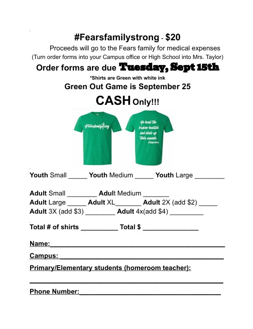 Help our Student Council lend support to the Fears family. 