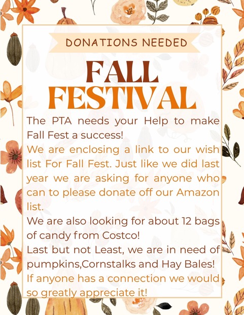 Fall Festival Donations Needed!!!