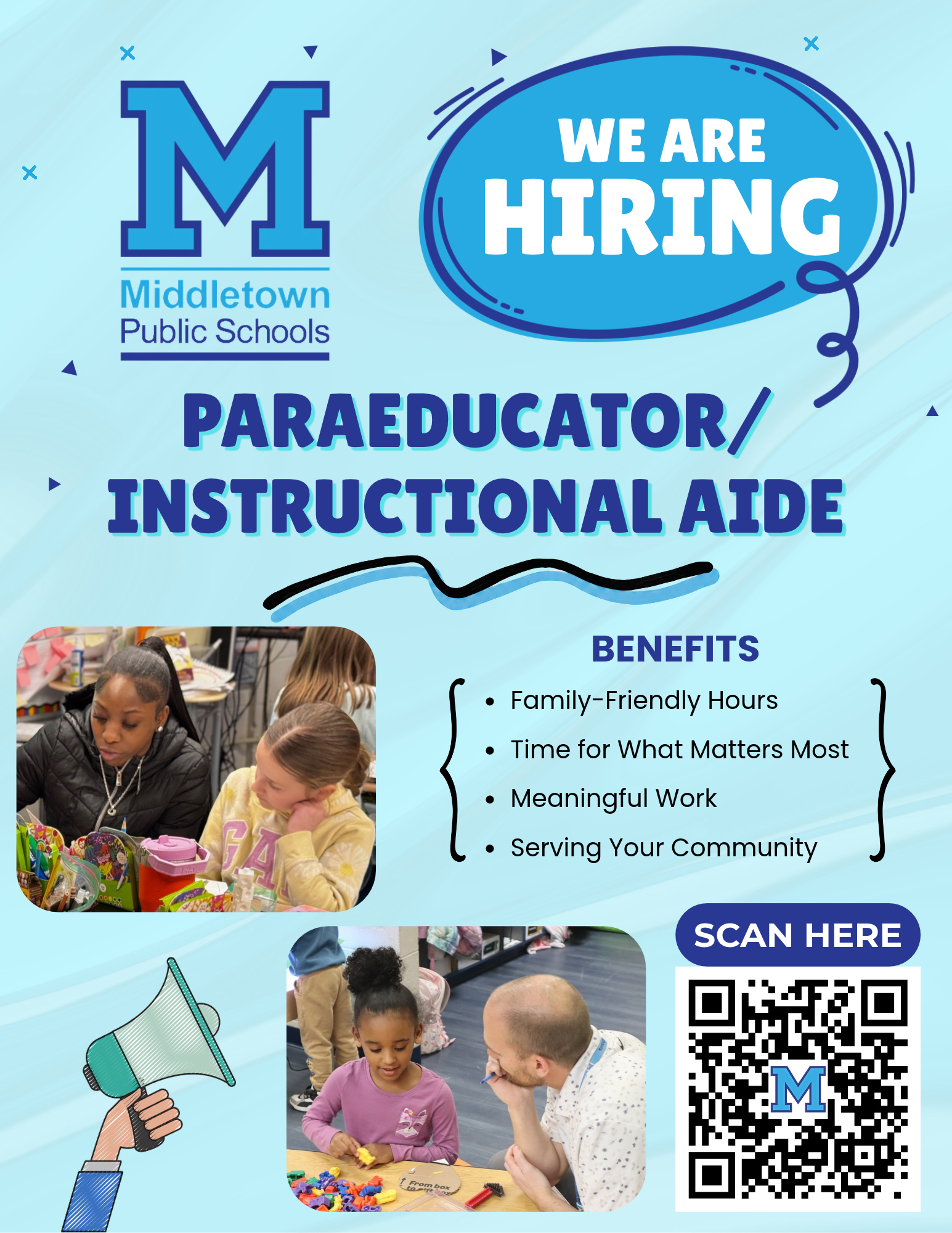 JOIN OUR TEAM! Now Hiring Paraeducators/Instructional Aides at Middletown Public Schools
