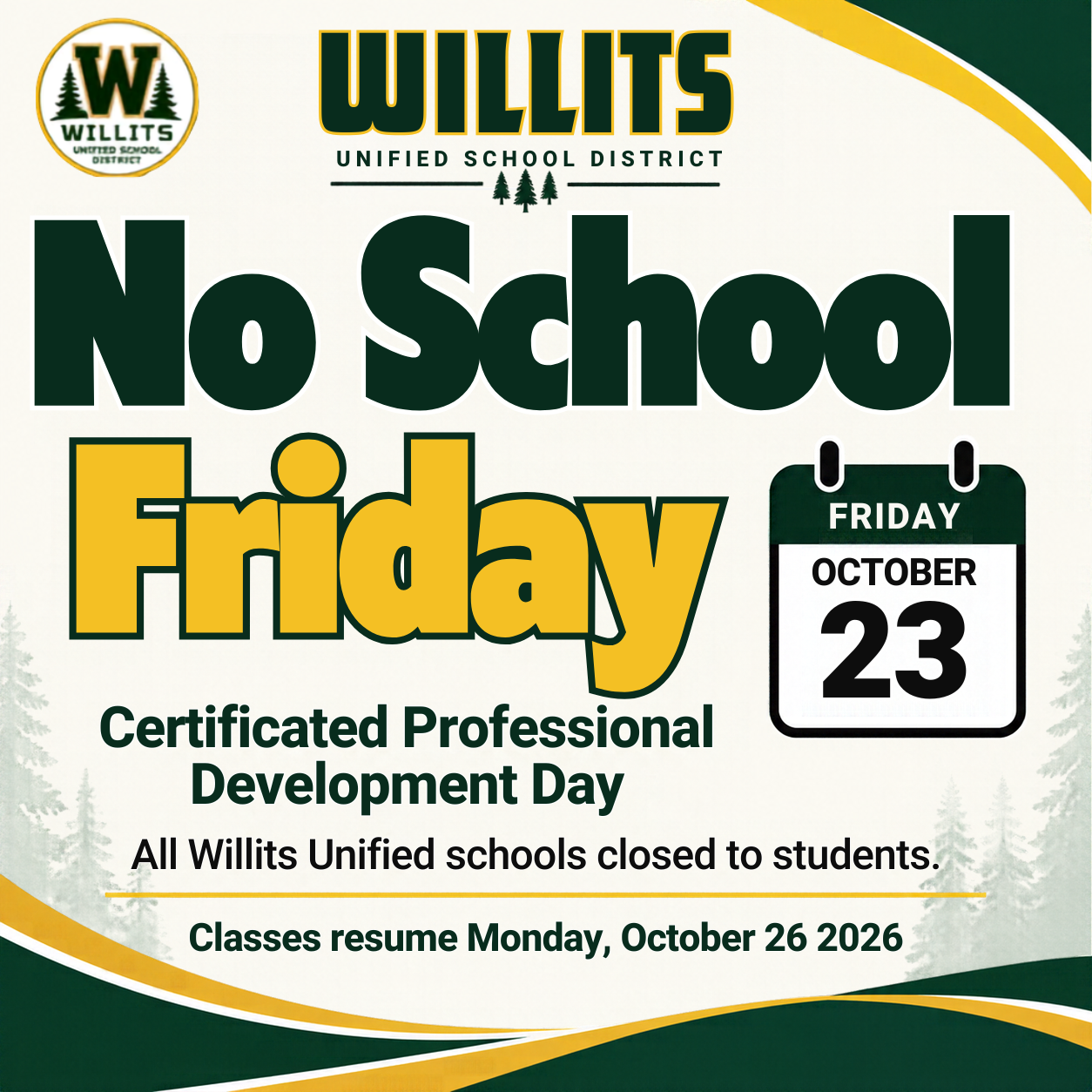 NO SCHOOL 10/23/26