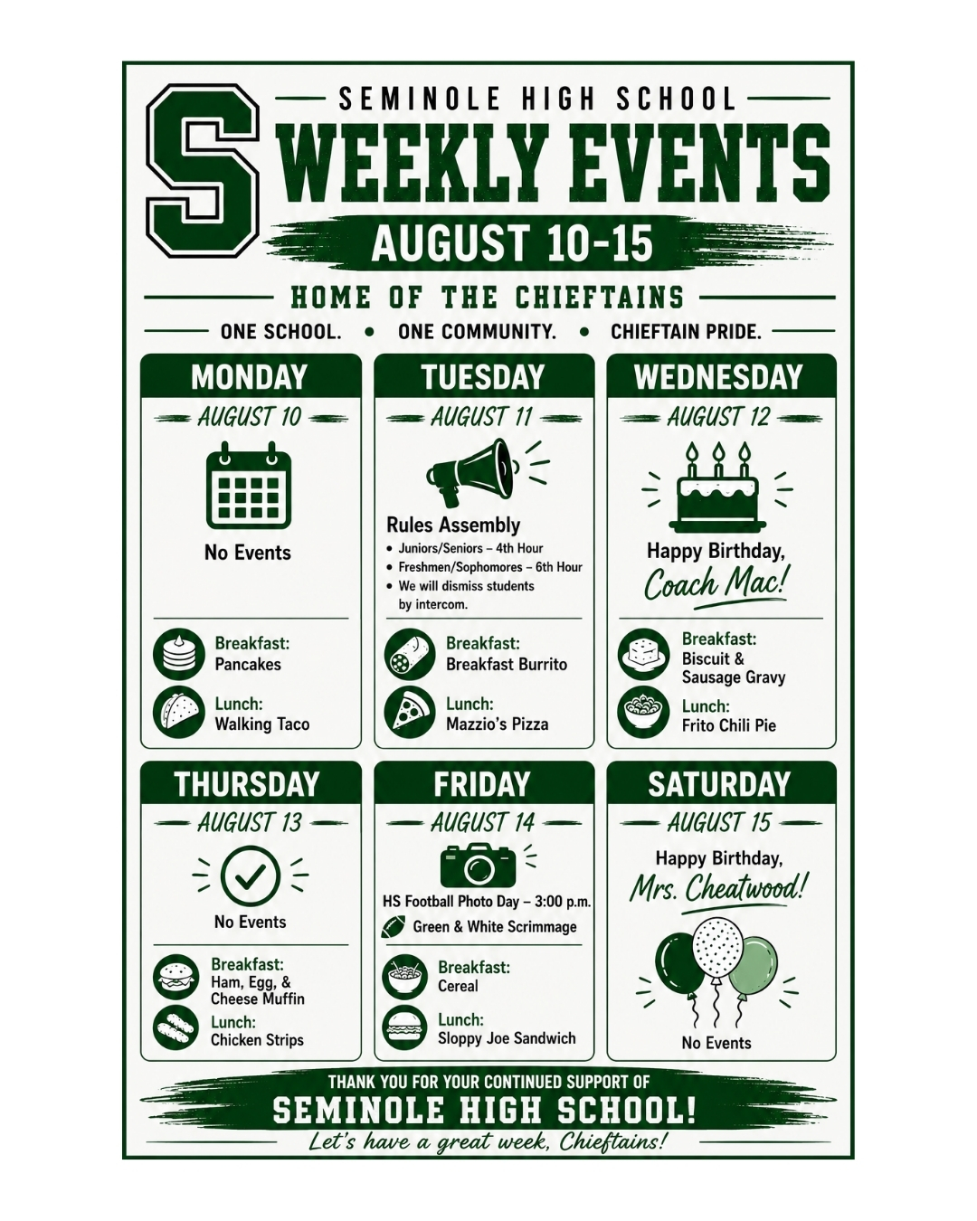 SHS EVENTS (WEEK OF AUGUST 10)