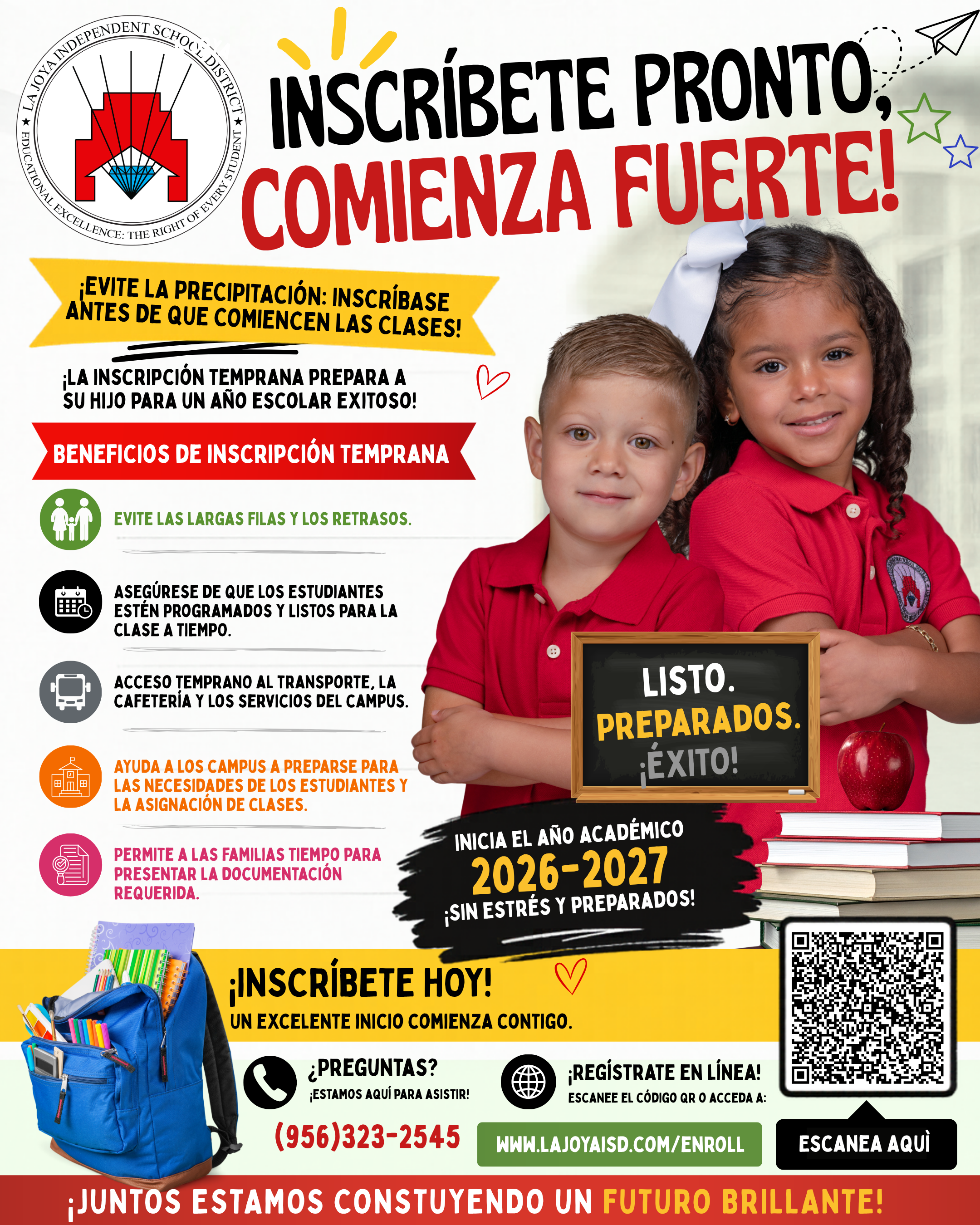 📚⏰ ¡Inscriba a su hijo(a) con tiempo para un excelente comienzo! ⏰📚