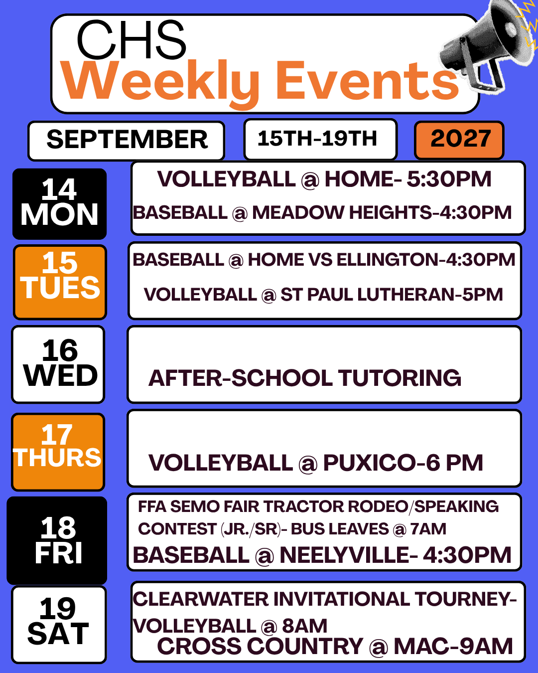 CHS Weekly Events for Sept. 14th-19th