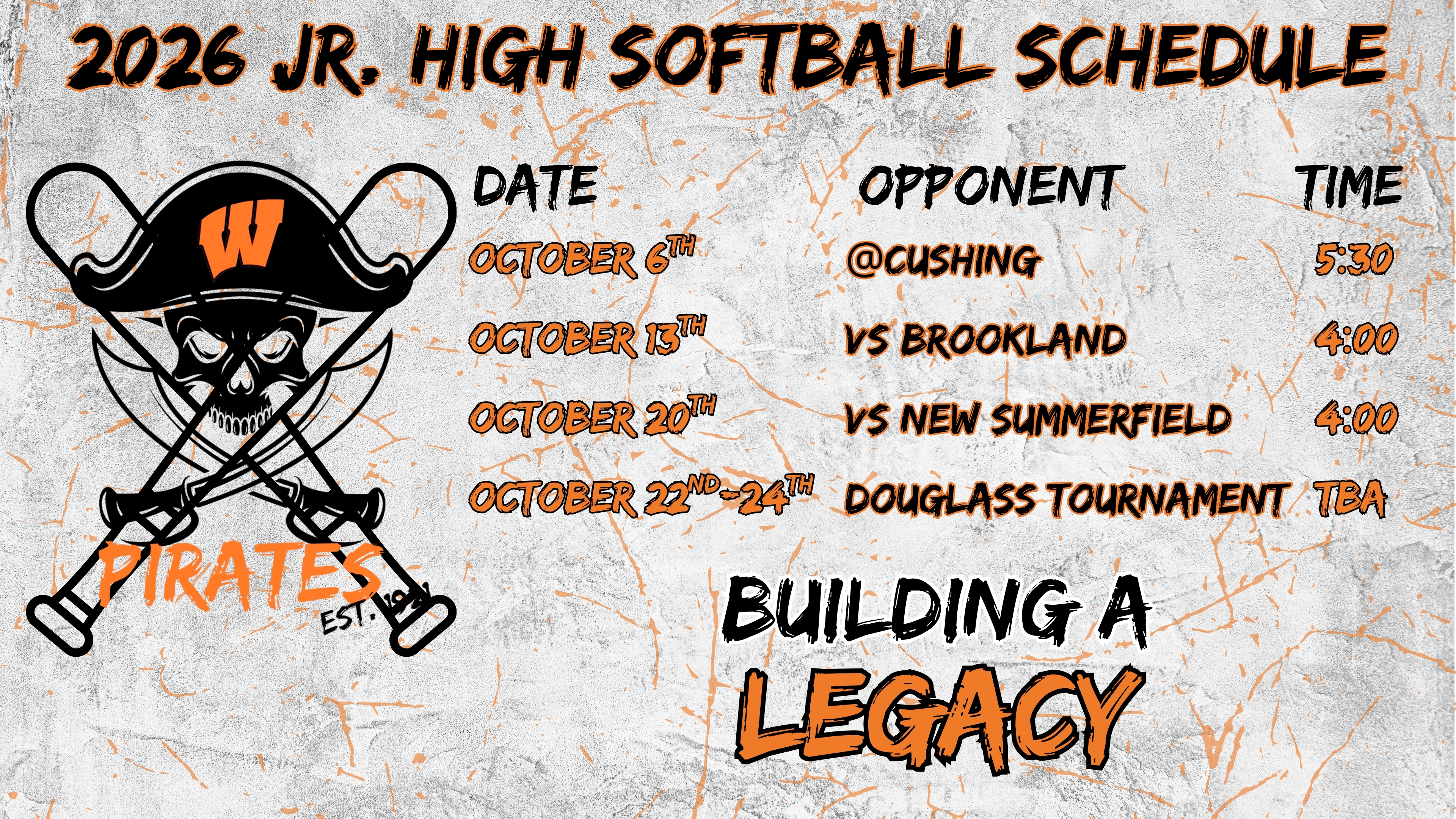 2026 Wells Jr. High Softball Schedule