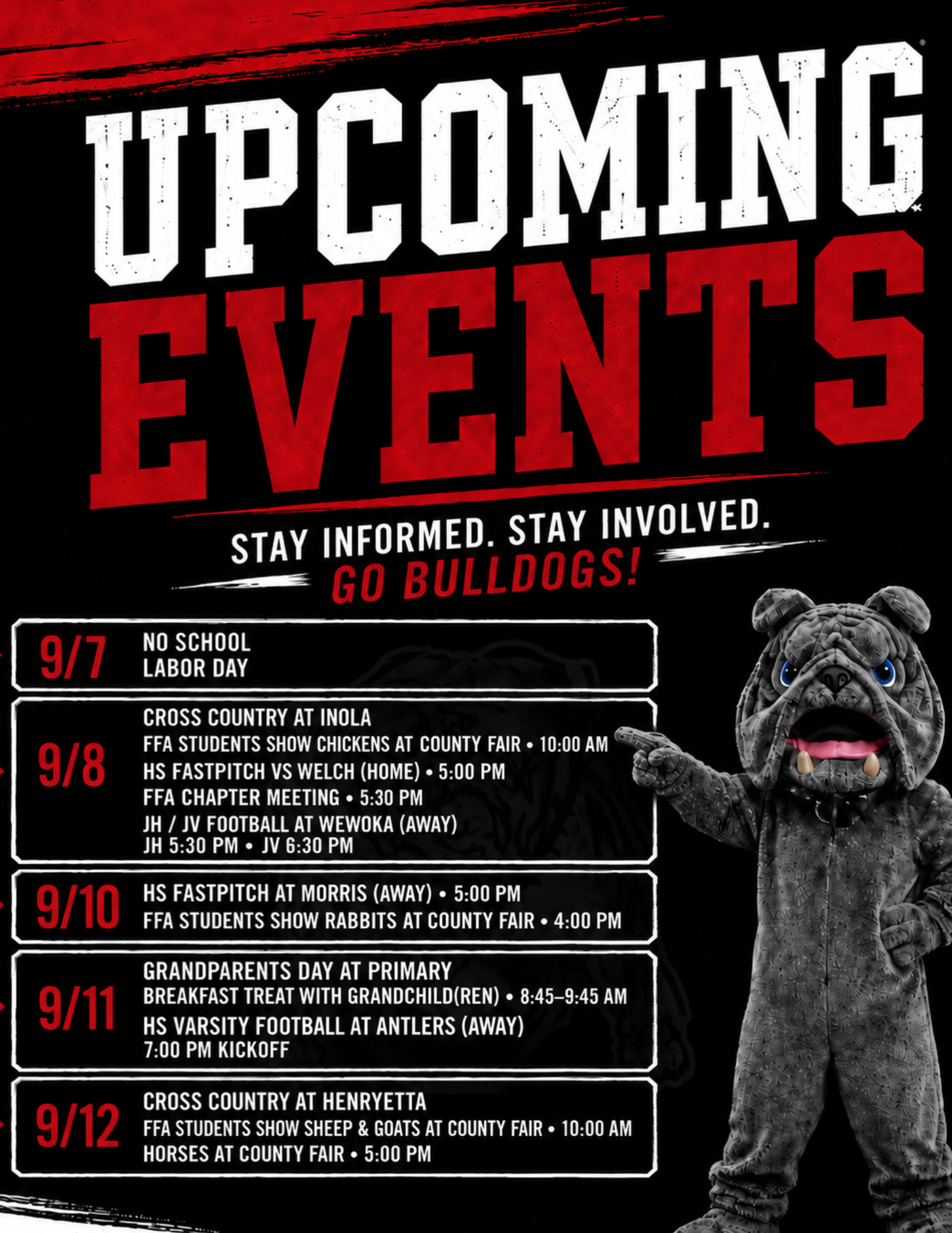 Weekly Events:  9/7 - 9/12
