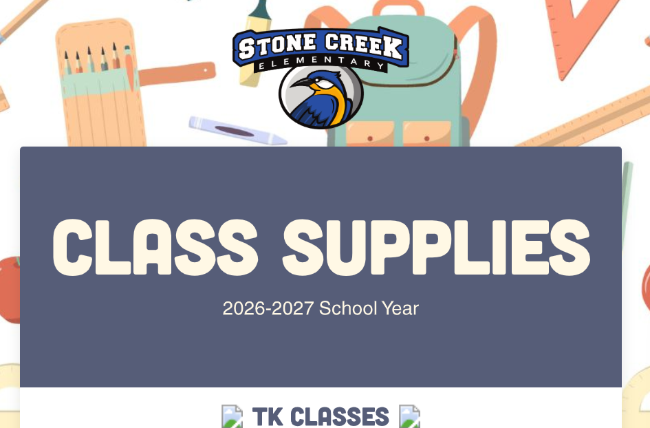  Class Supply Lists for 2026-2027 School Year