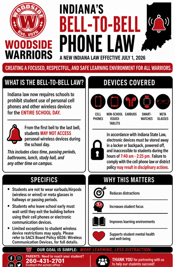 Indiana's Bell-To-Bell Phone & Device Law - Effective This School Year at WMS