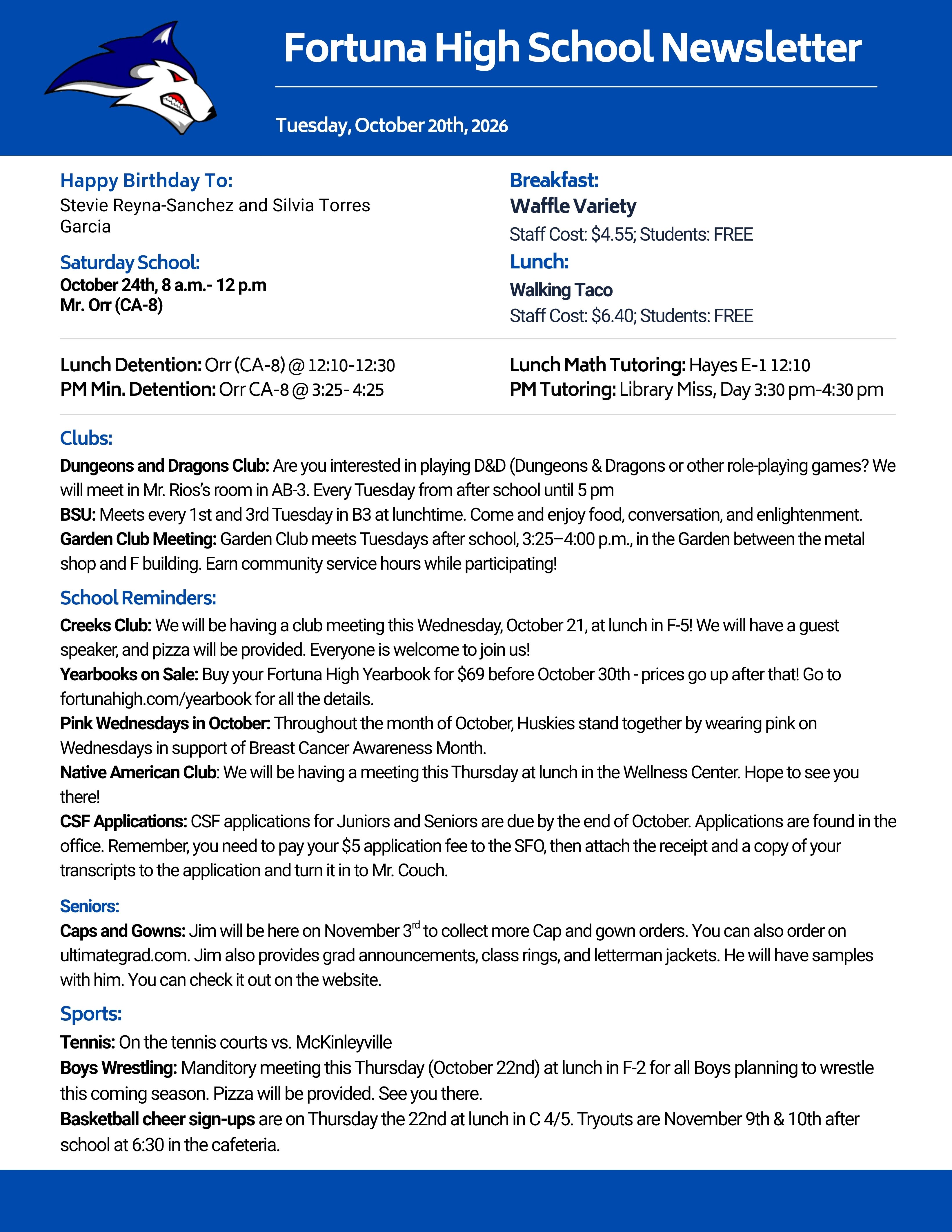 Bulletin 10/20/2026