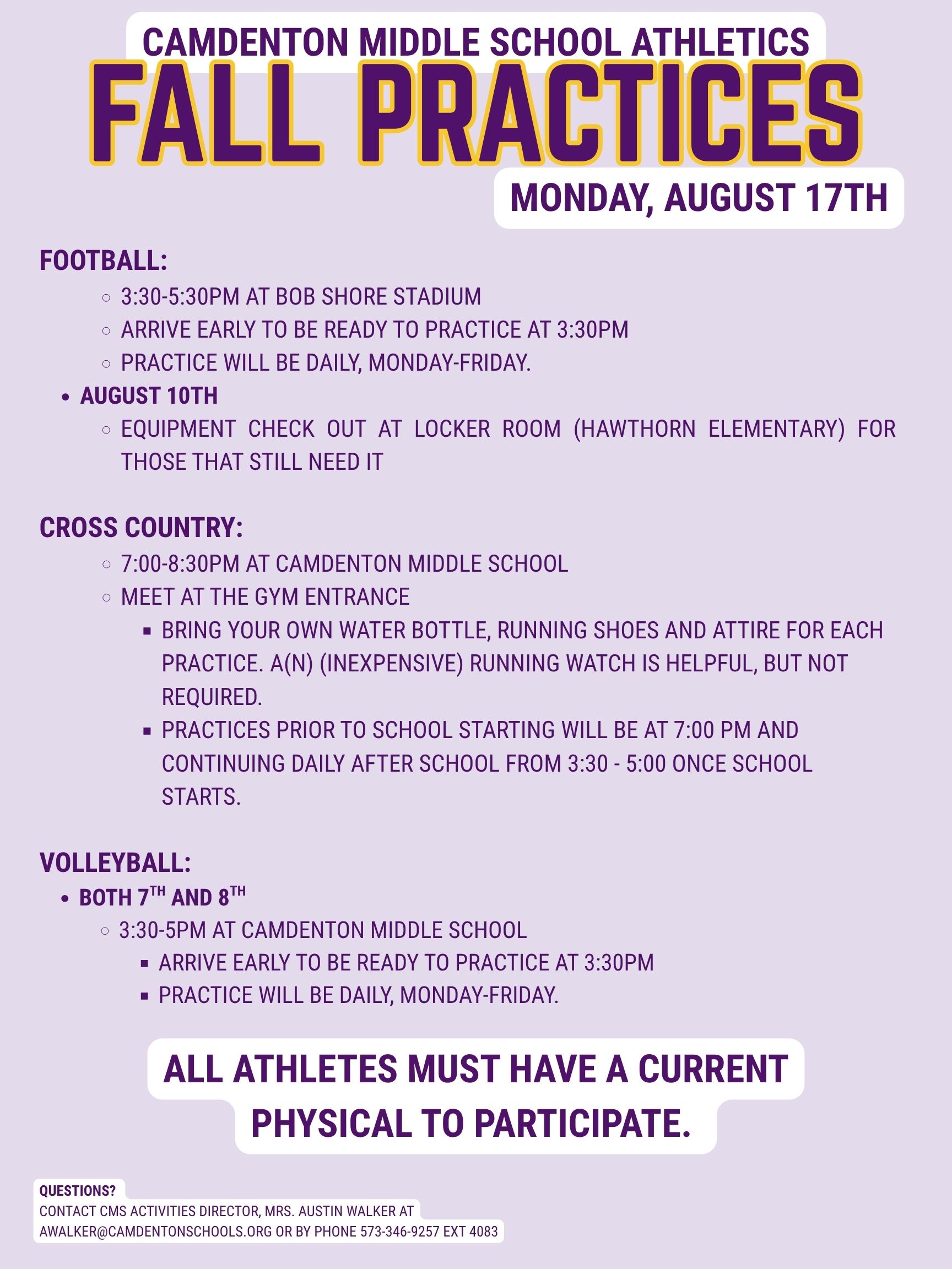 Fall Sports Begin August 17! 