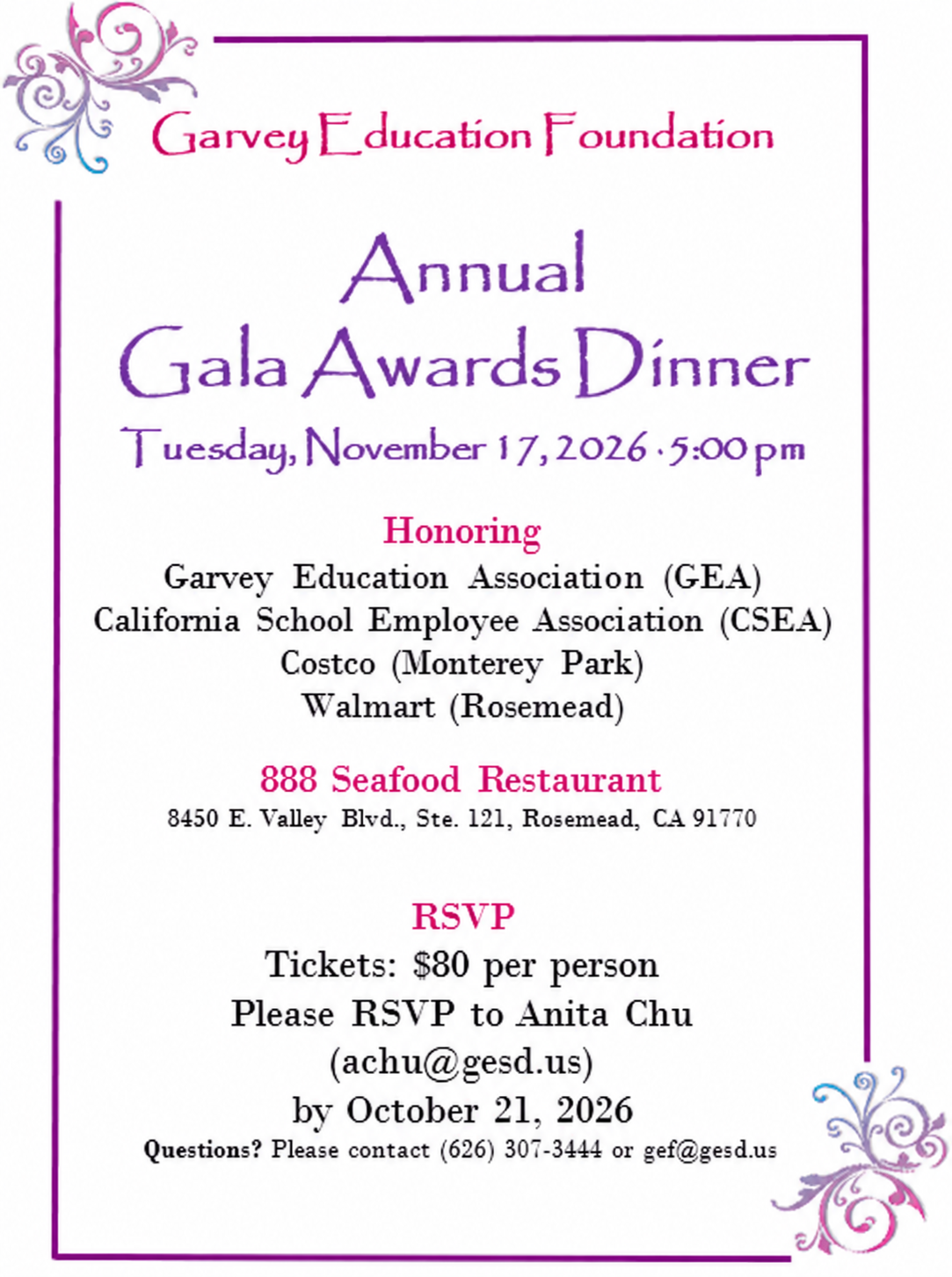 Garvey Education Foundation Annual Gala Awards Dinner 