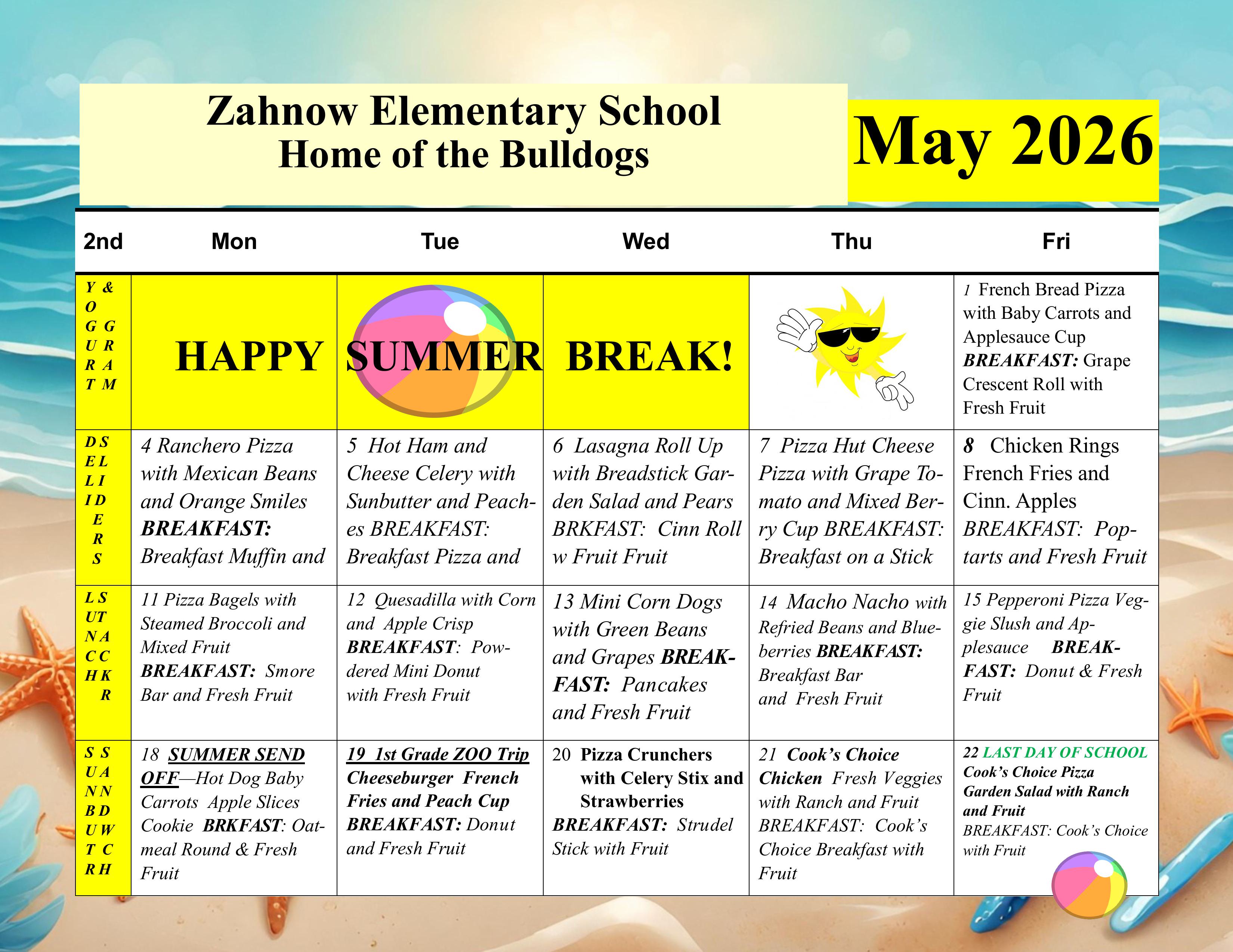 May Lunch Calendar 