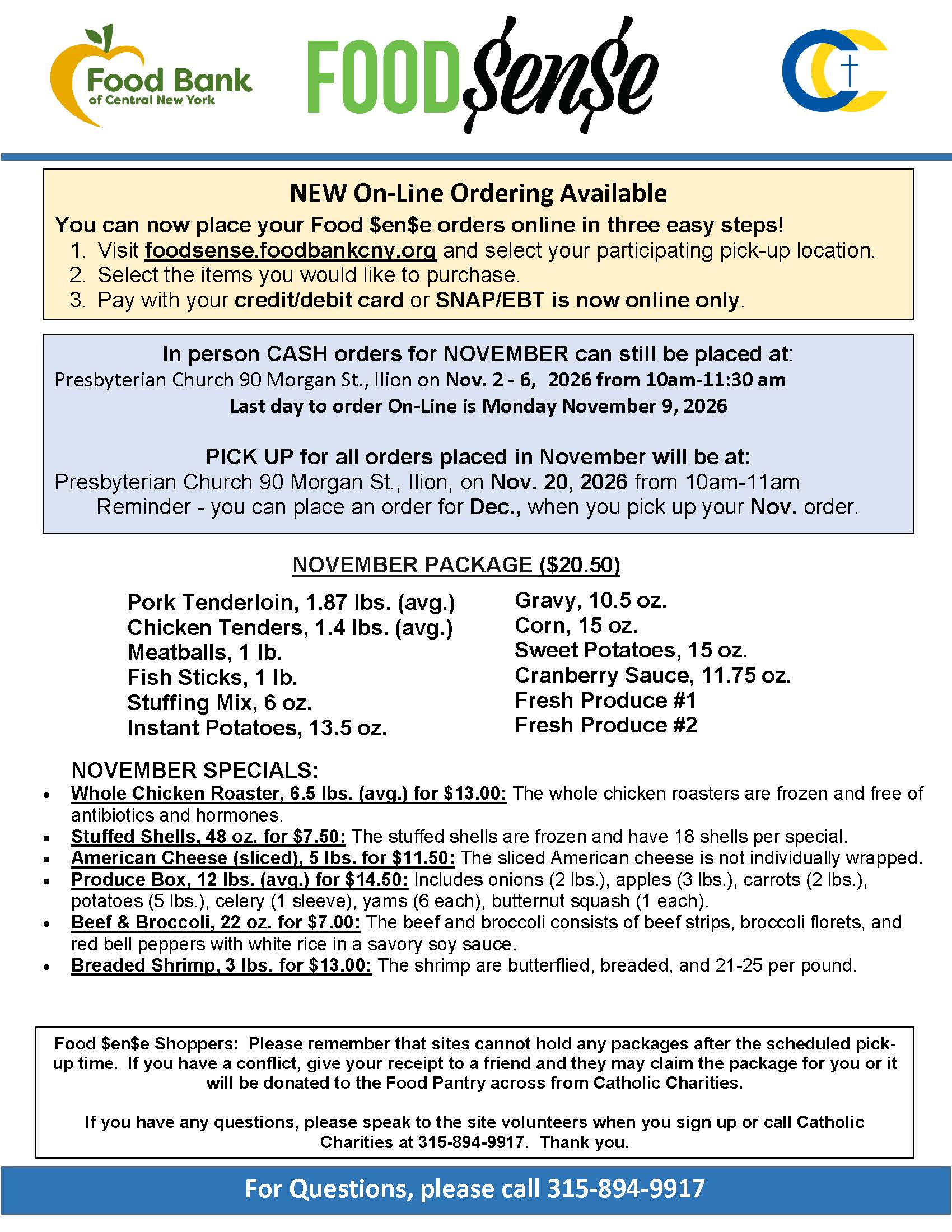 Food $en$e November Program – Cash & Online Orders Now Open!
