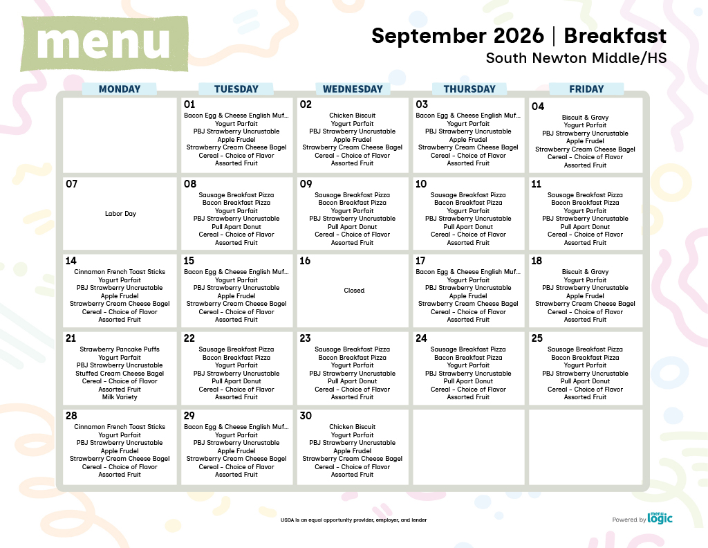 MS/HS Breakfast and Lunch Menus for September!