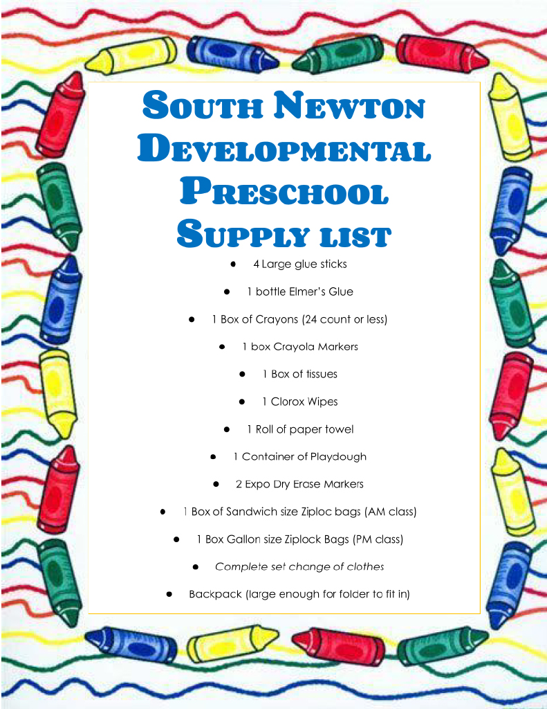 South Newton Developmental Preschool Supply List