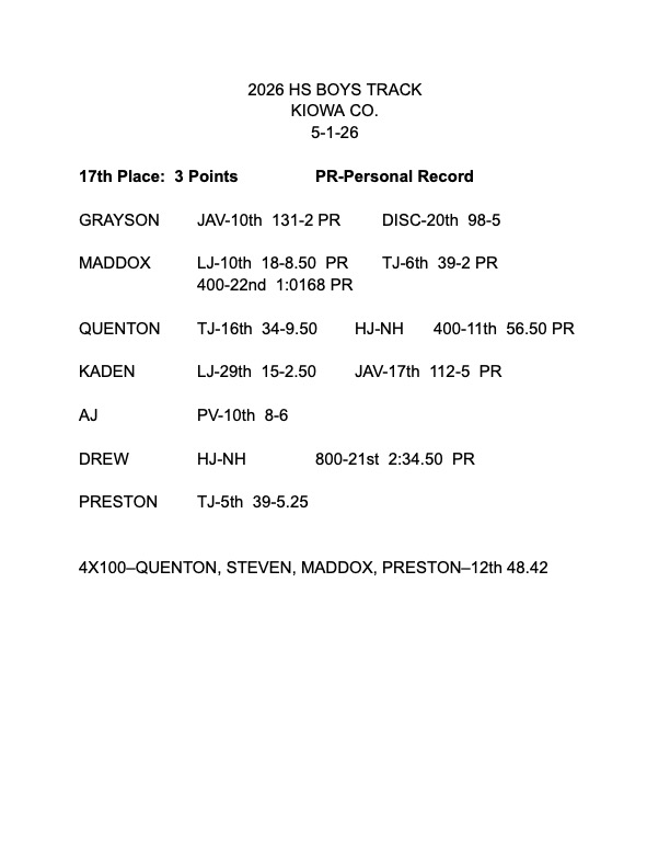 Announcements Monday, May 4: