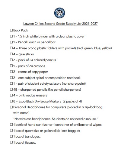 2nd grade school supply list