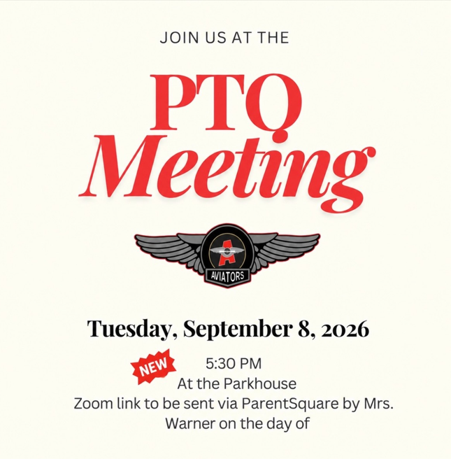 📢PTO Meeting Tonight @ 5:30 PM at the Parkhouse or Zoom 🏡