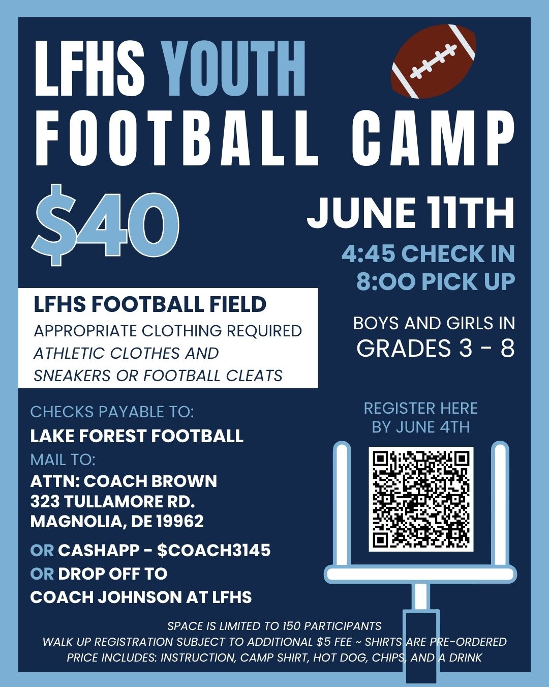 🏈 Support LFHS Football and Have Fun This Summer at the LFHS Youth Football Camp! 🏈