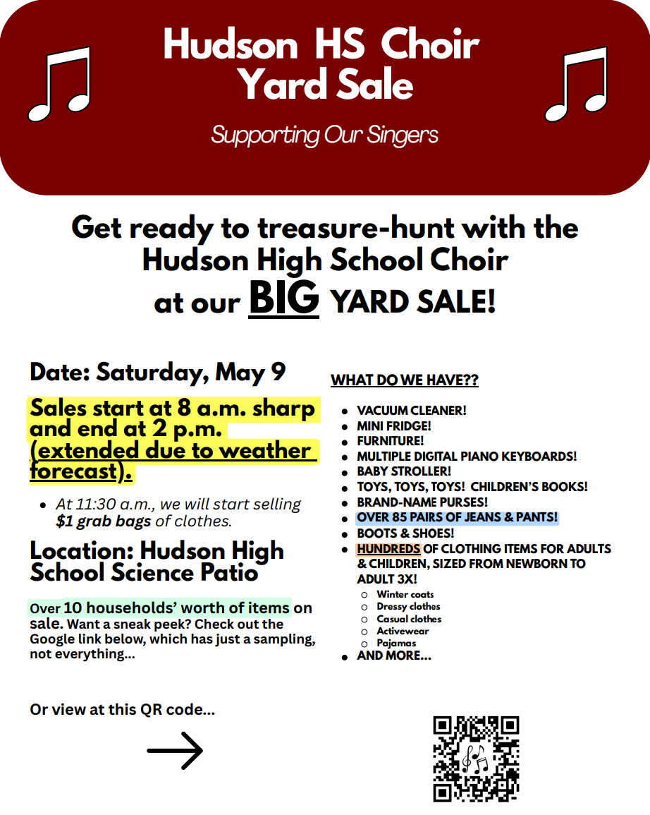 CHOIR YARD SALE - EXTENDED HOURS 8 AM - 2 PM
