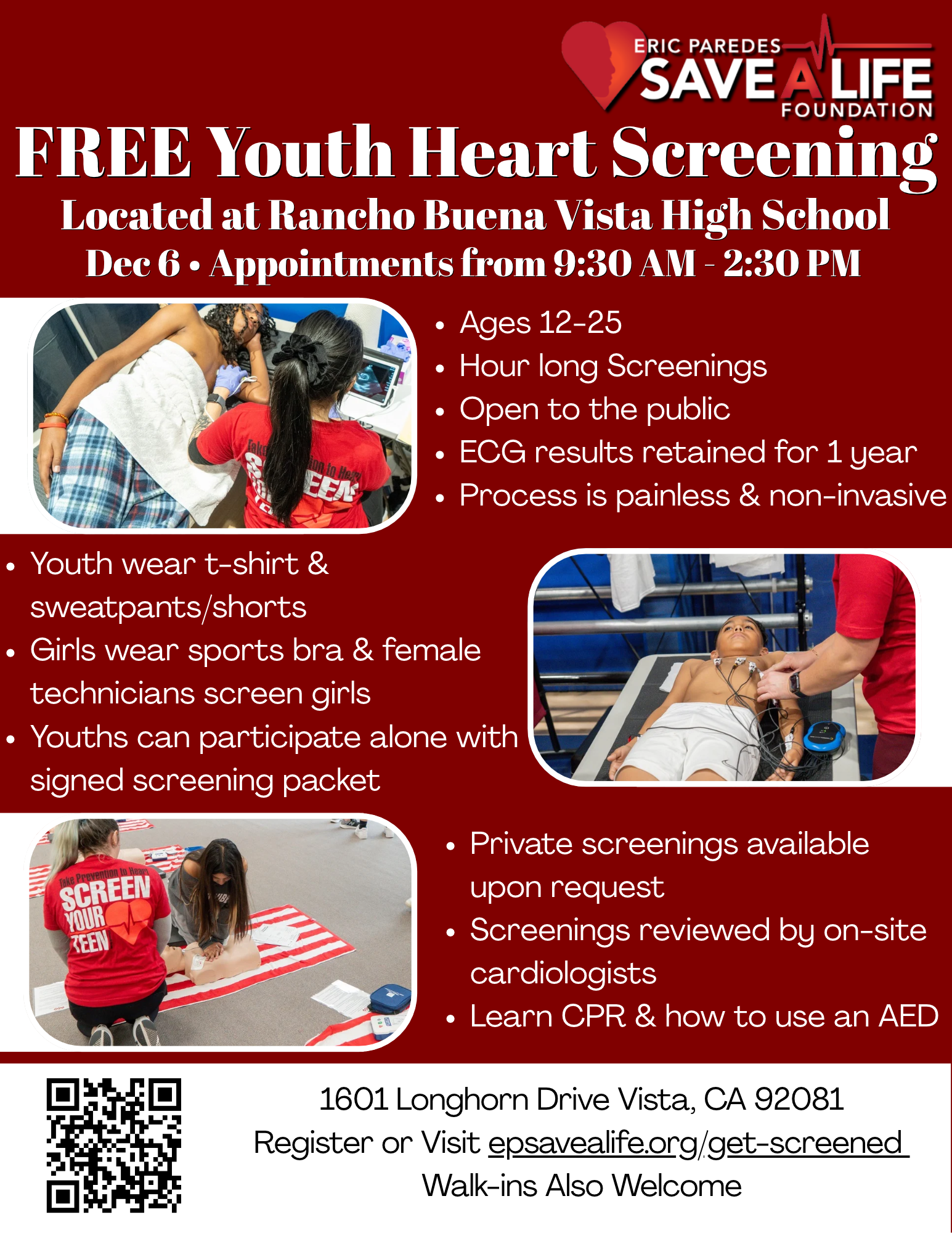 HEART SCREENING EVENT on 12/6 at RBV