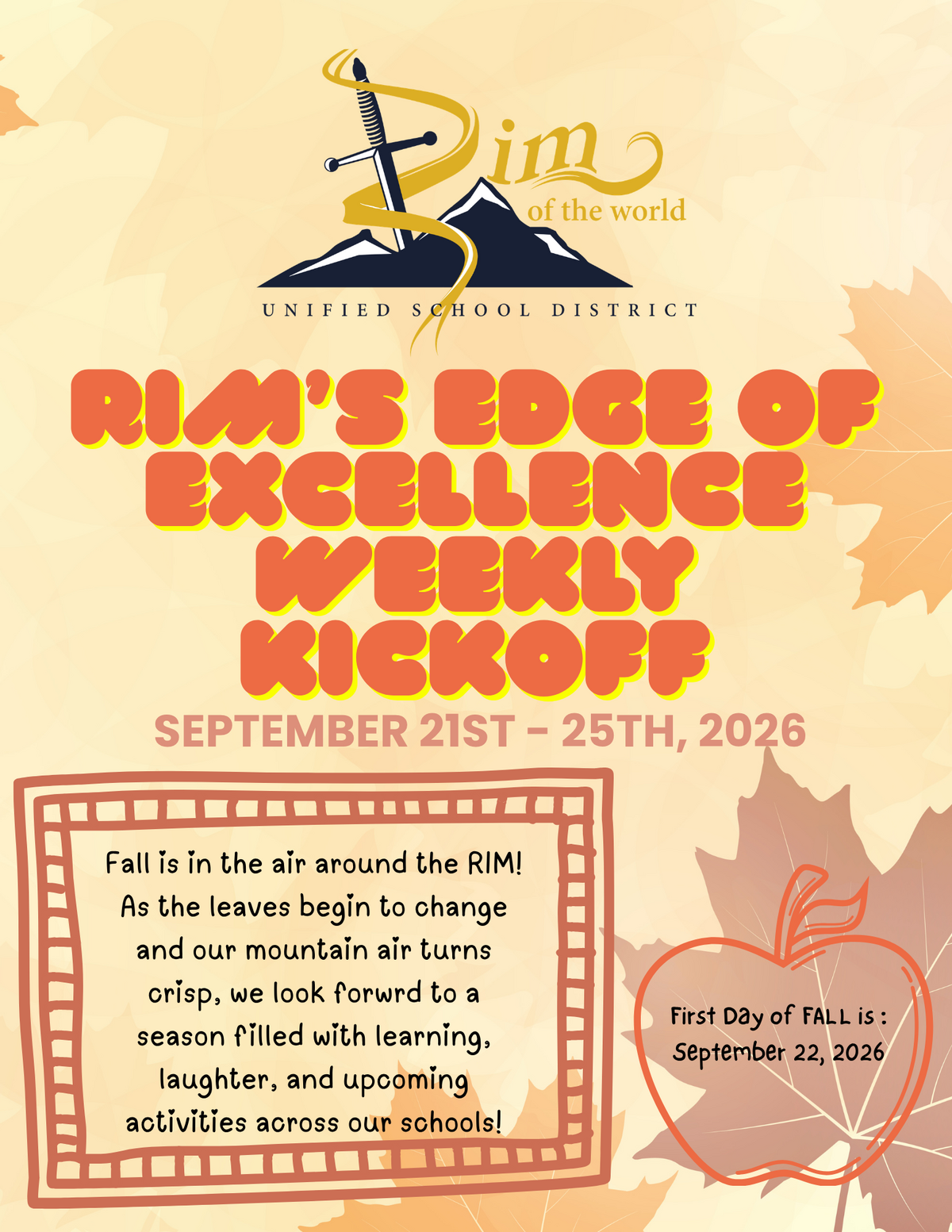  RIM's Edge of Excellence Weekly Kickoff September 21st-25th, 2026. 