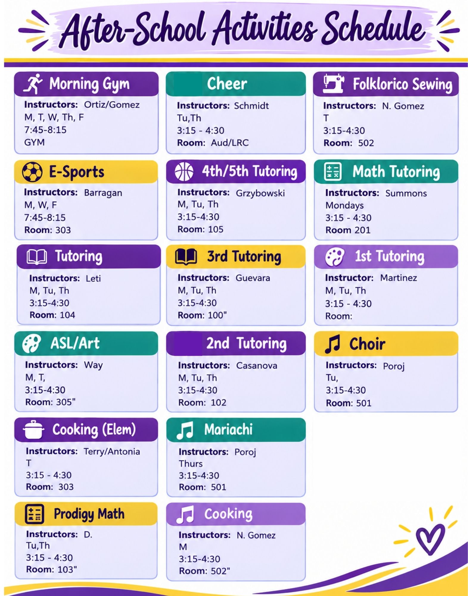 After-School Activities Schedule