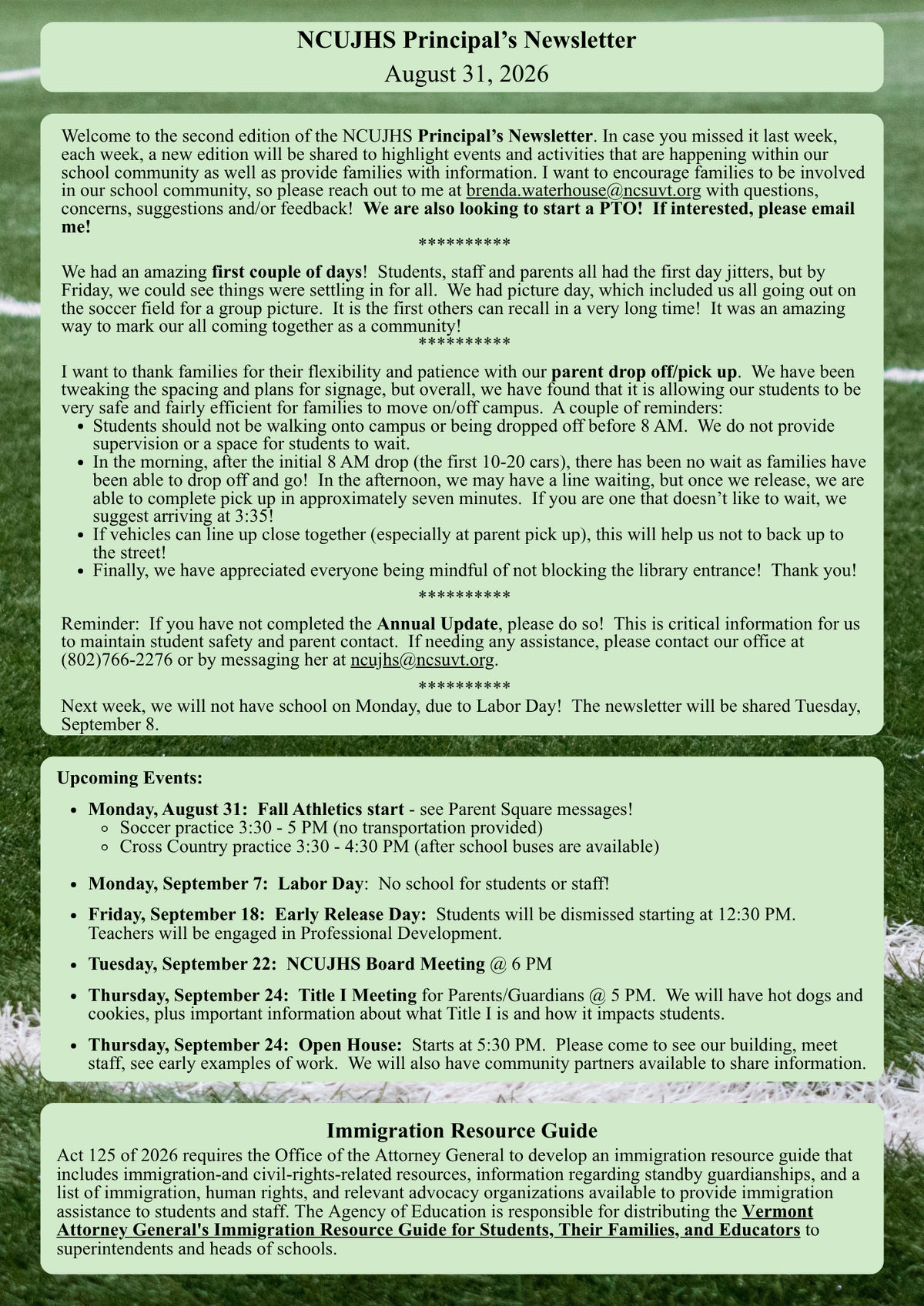 August 31, 2026 Newsletter