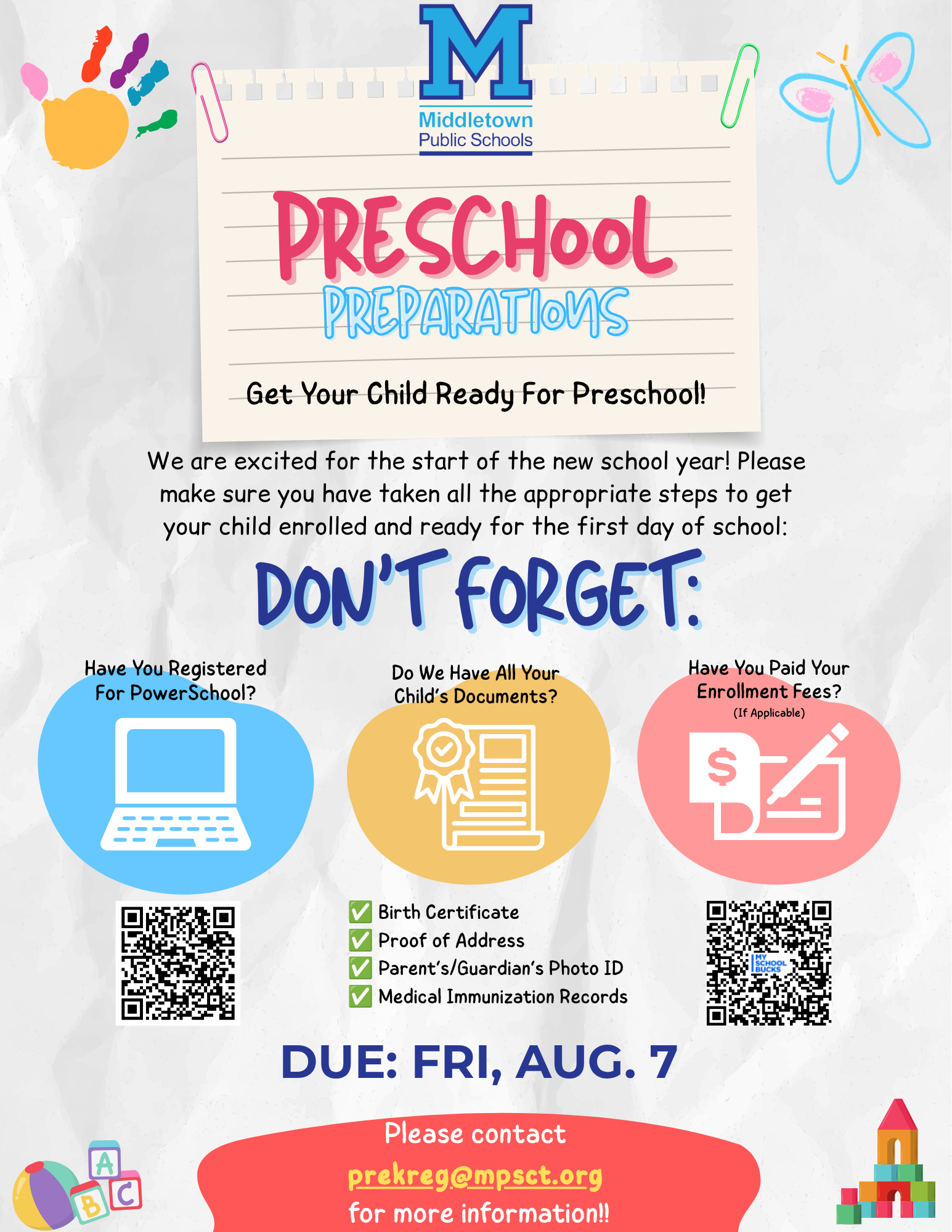 Middletown Public Schools Preschool Registration Deadline
