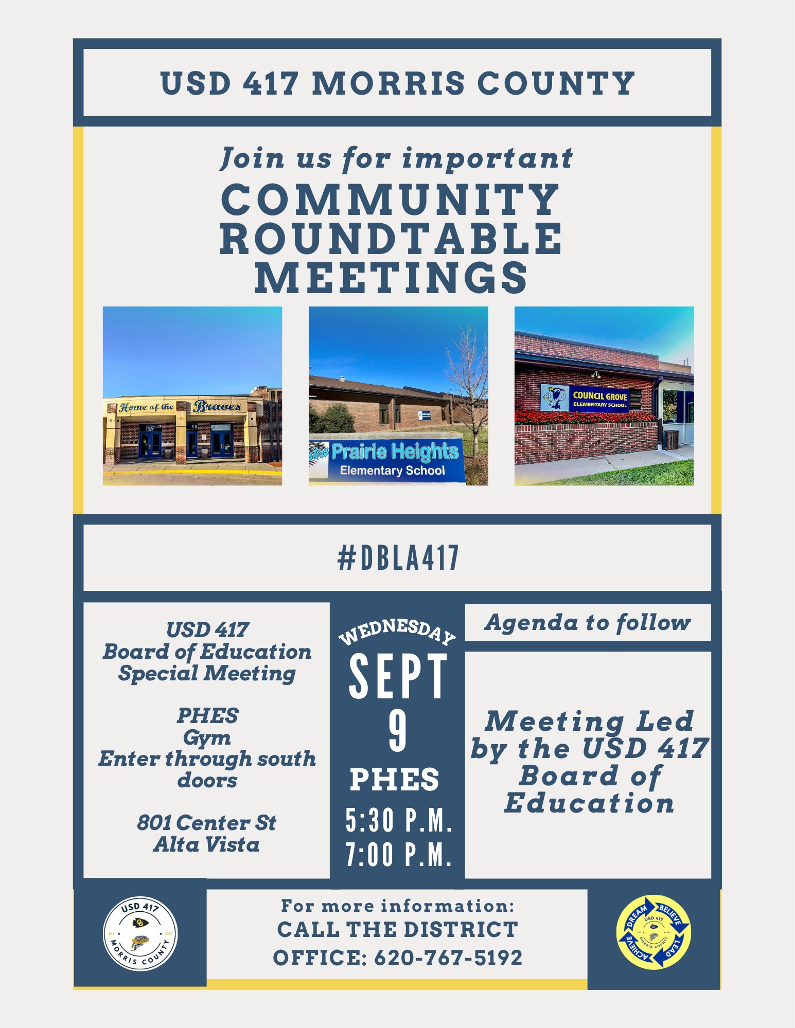 USD 417 Morris County invites the public to important Community Roundtable Meetings.