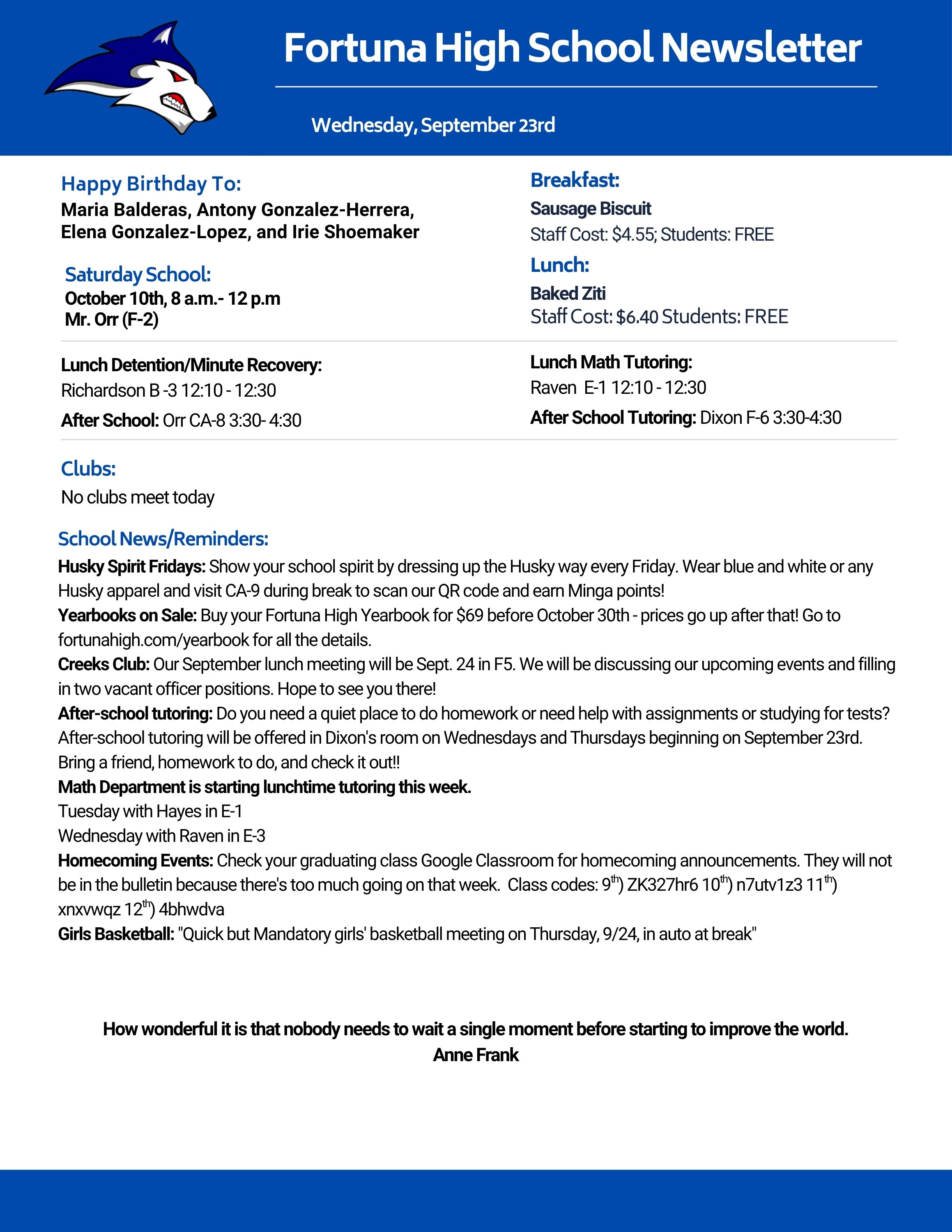 Bulletin 09/23/2026