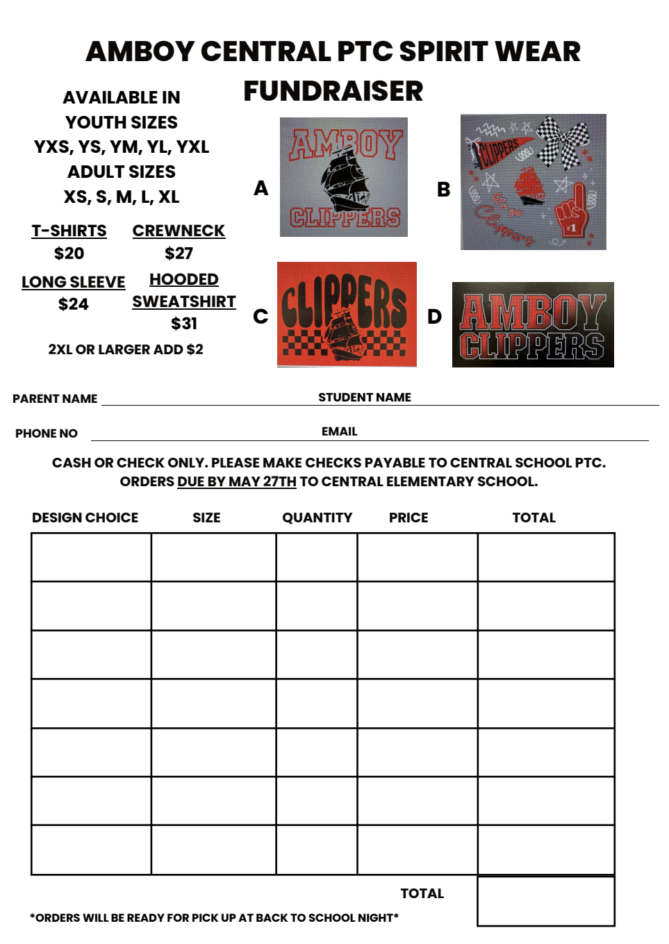 Central PTC Clipper Gear Order Forms