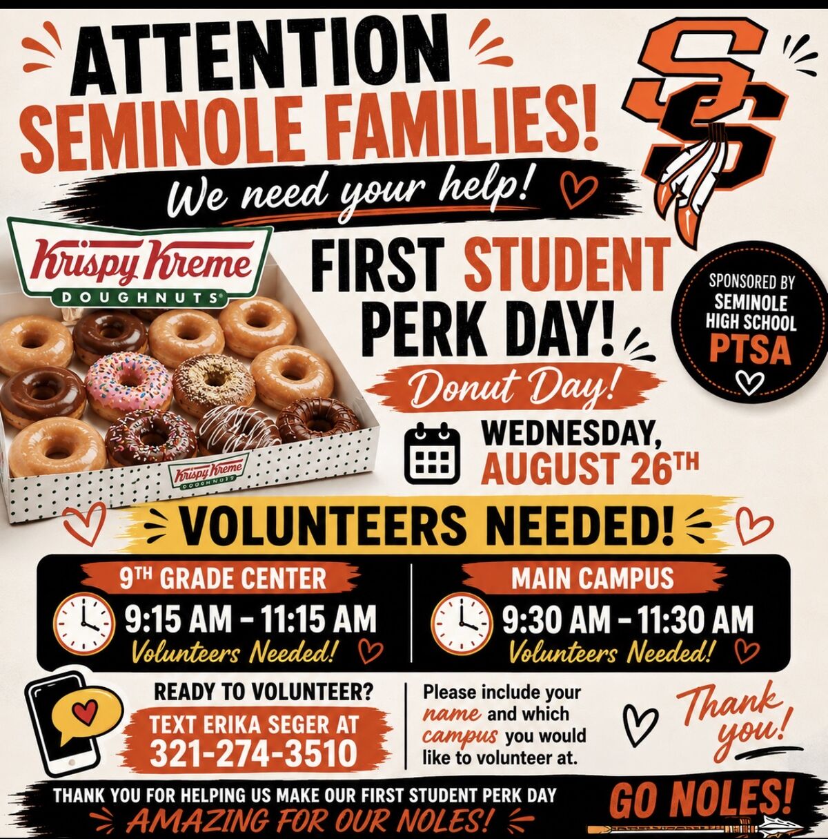 Need Volunteers for First Student Perk Day