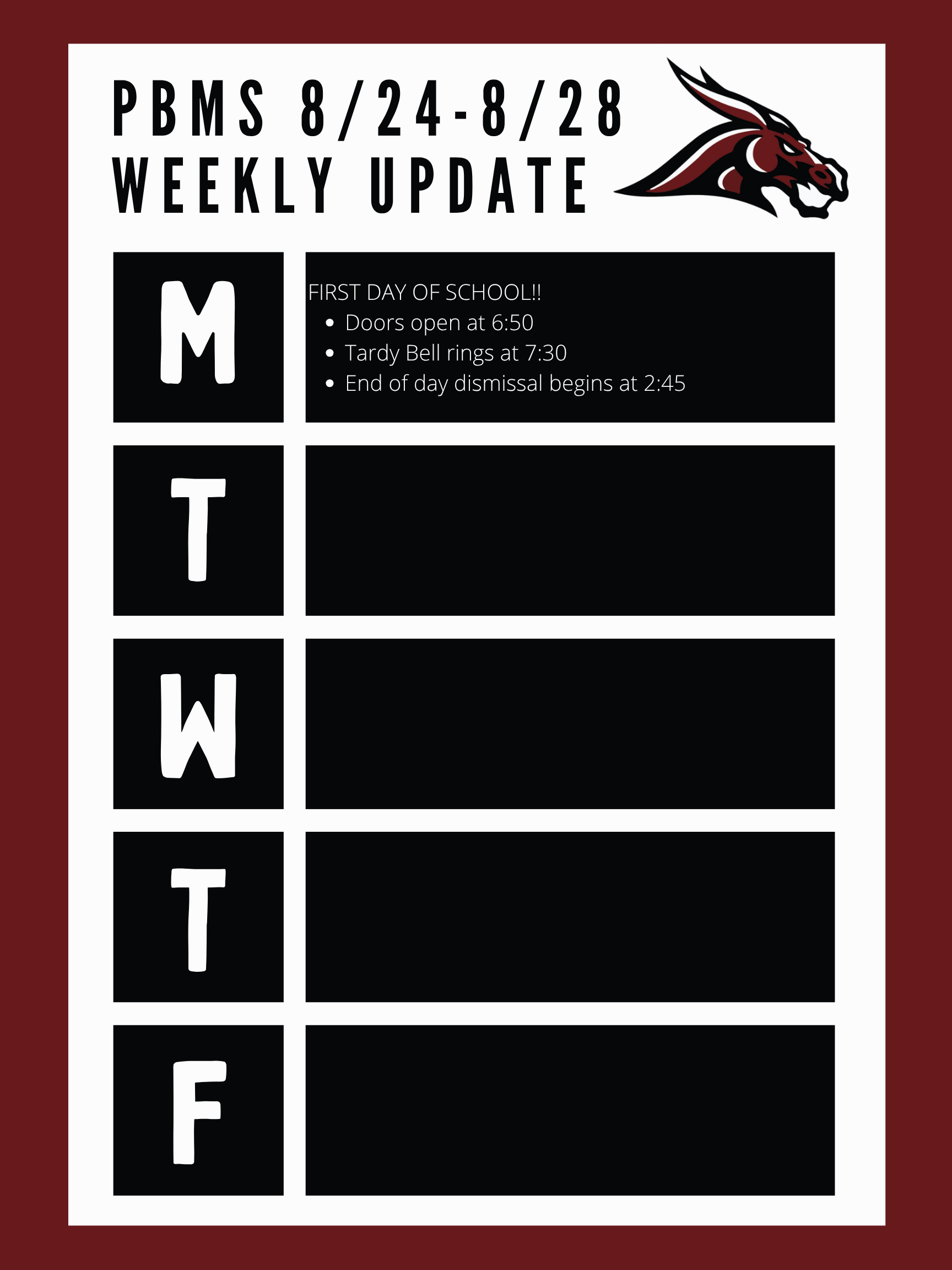Weekly Update 8/24-8/28