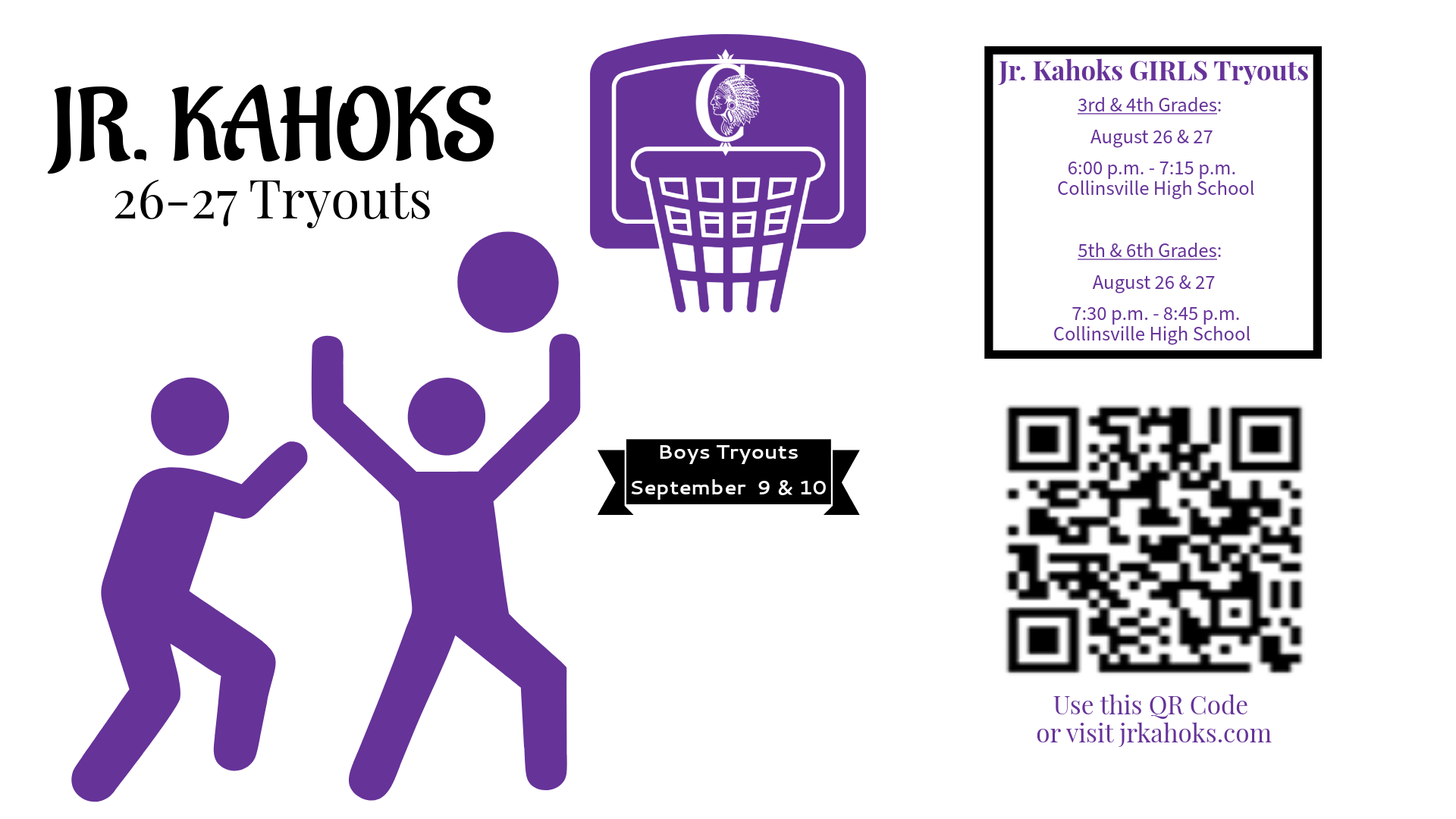 Jr. Kahoks Basketball Holding 26-27 Tryouts for 3-6 Grade Girls