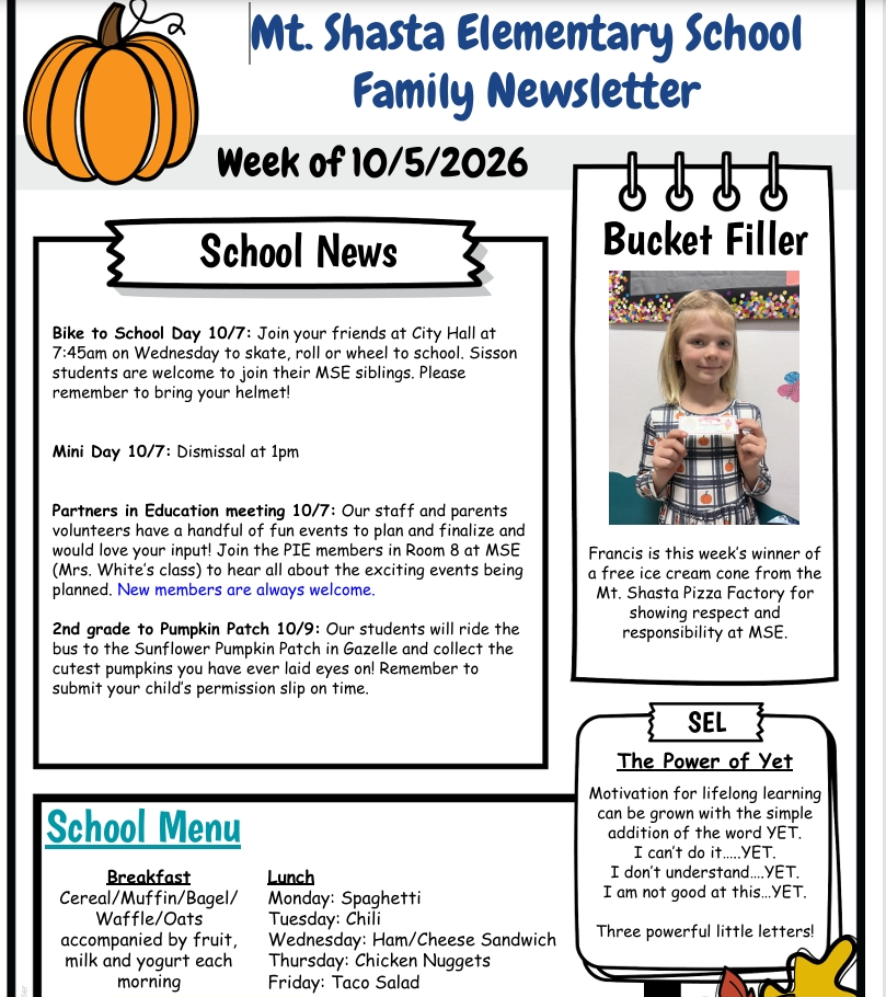 🌞 MSE Family Newsletter 10/5/2026 🌞