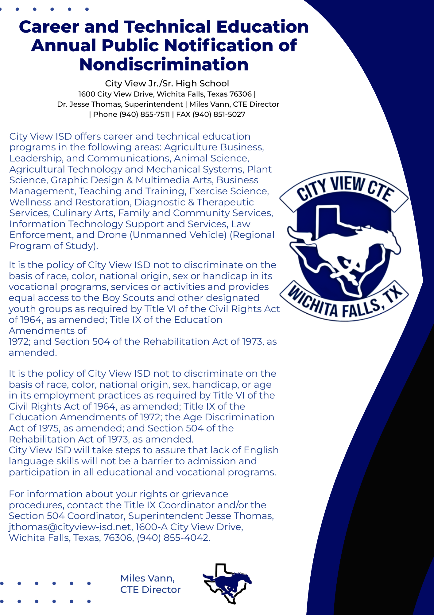  Annual Public Notification of Nondiscrimination 
