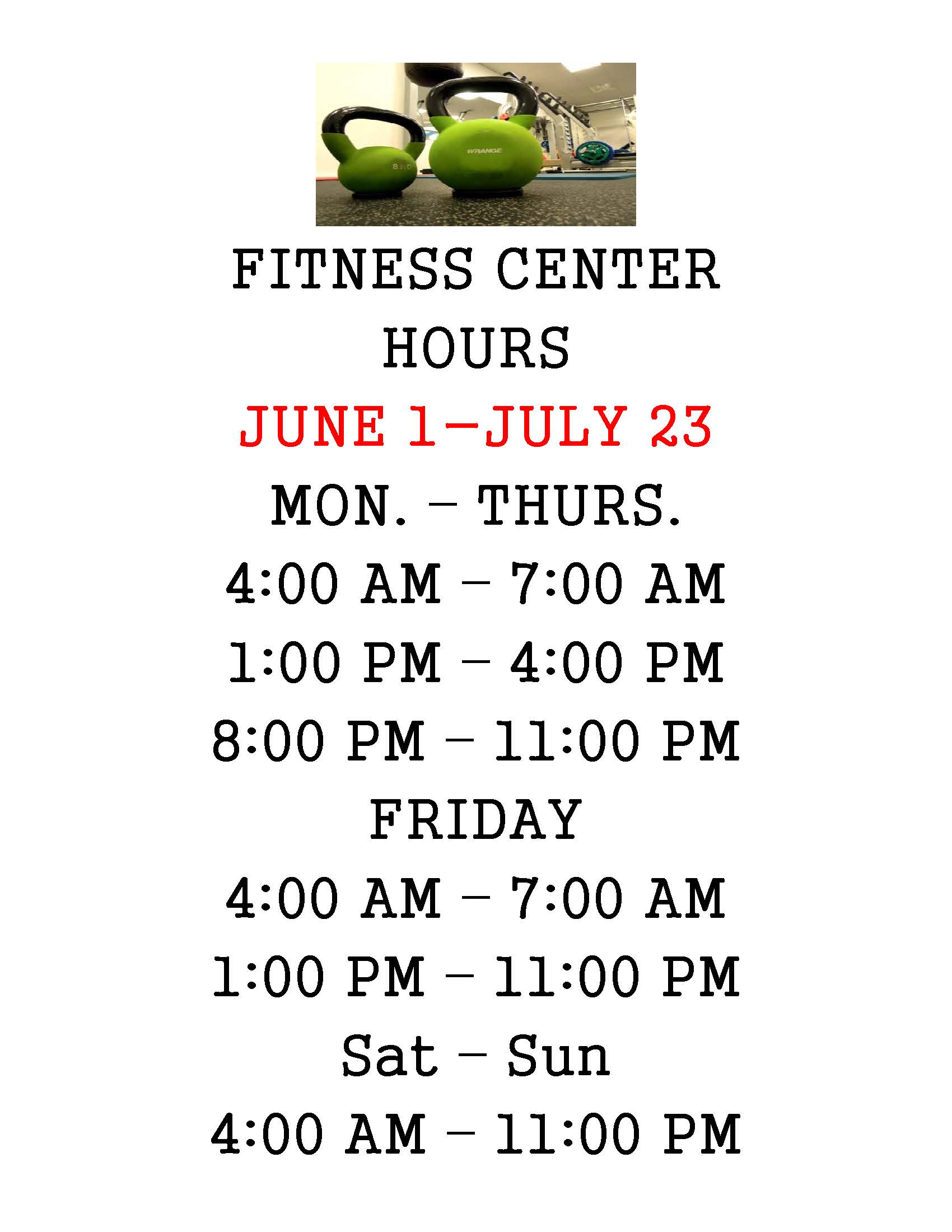 Fitness Center Hours