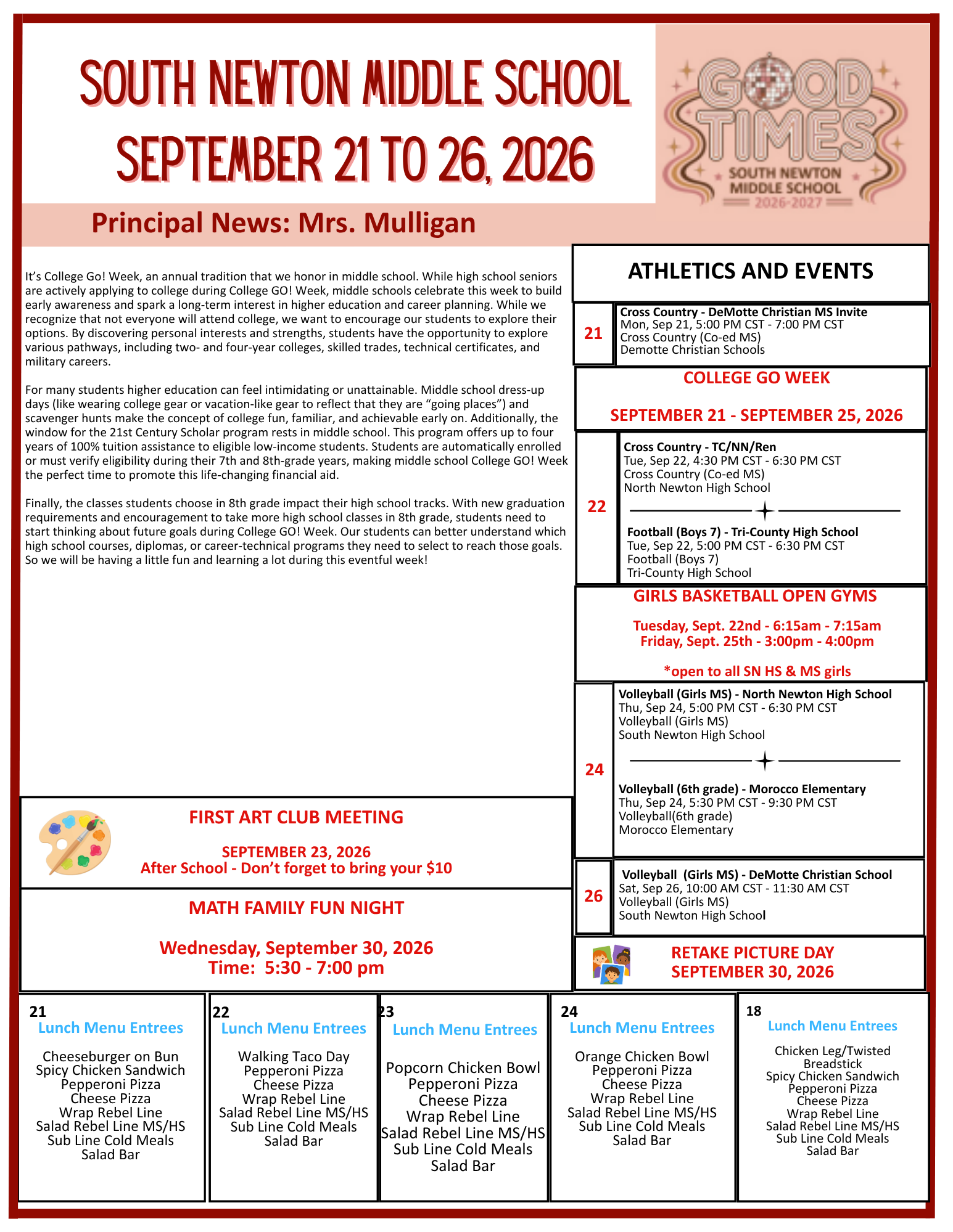 SNMS Gazette September 21-26, 2026