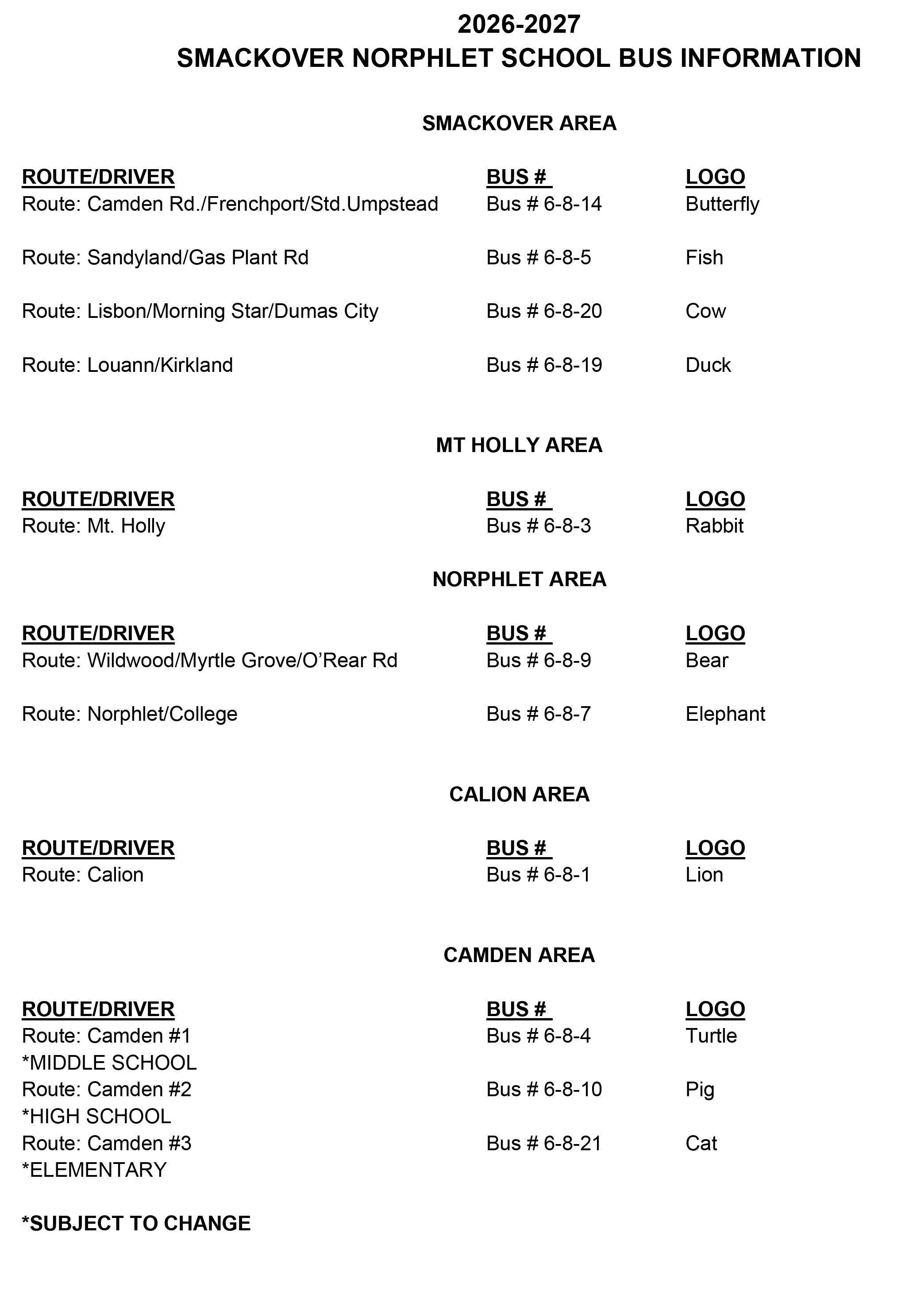 School Bus Route Information
