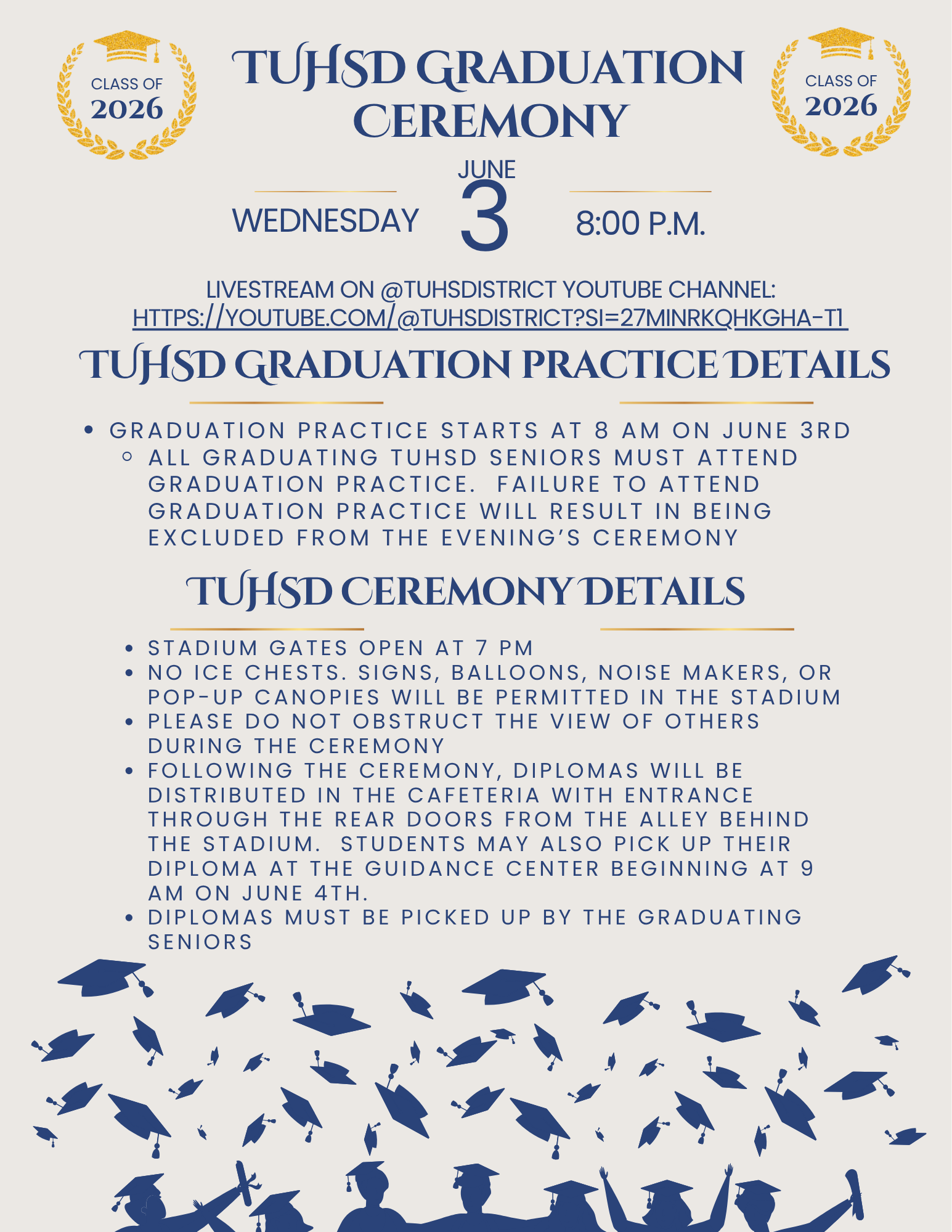 TUHSD Graduation Important Details
