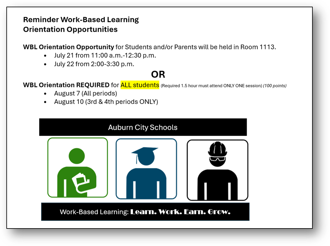 Reminder: Work-Based Learning Orientation Opportunities