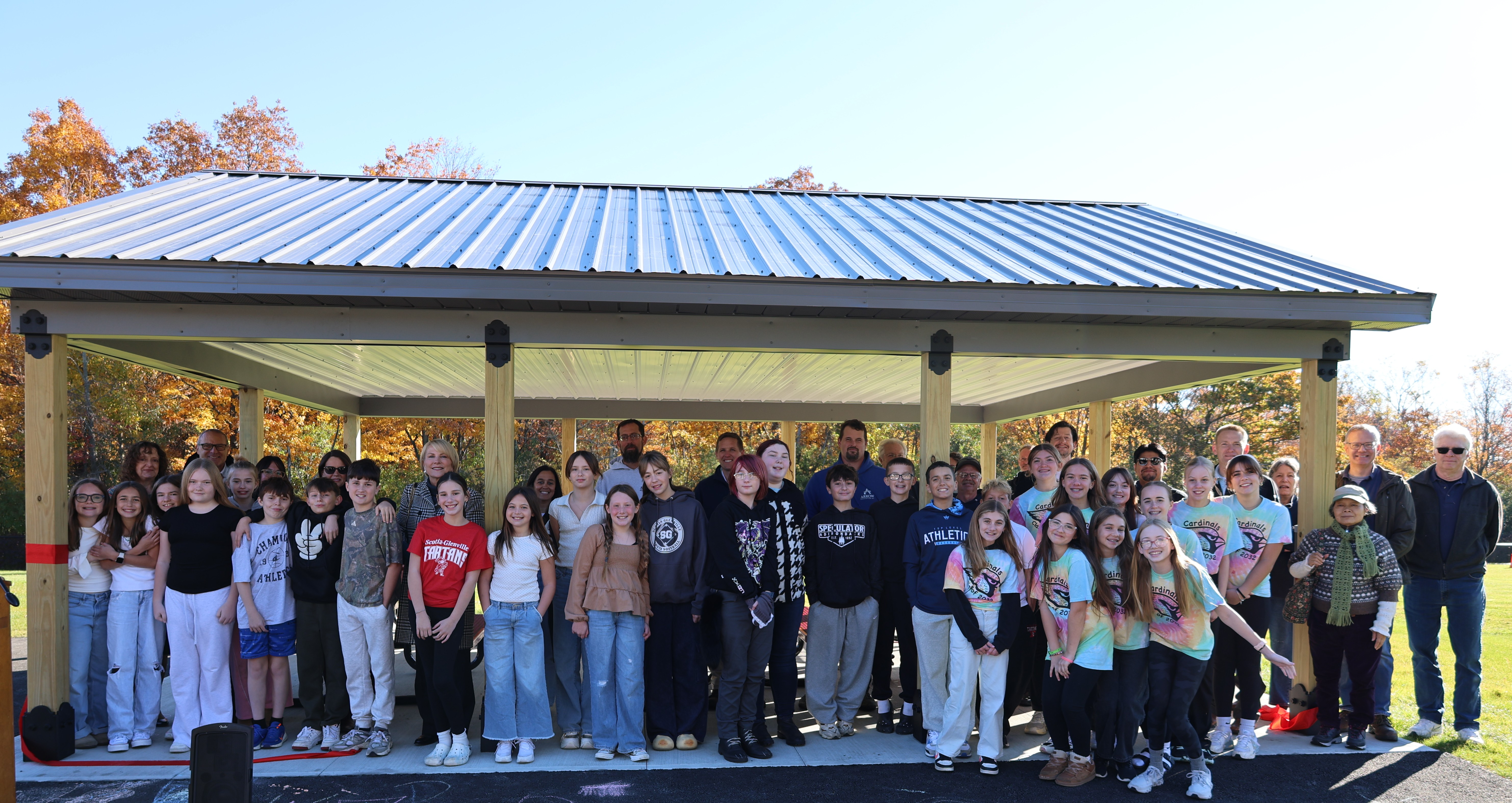Student with Donors and Volunteers for Outdoor Pavillion