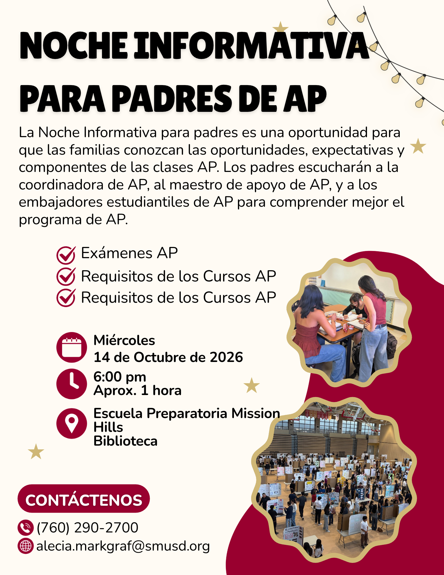 AP exam deadlines and AP parent night information