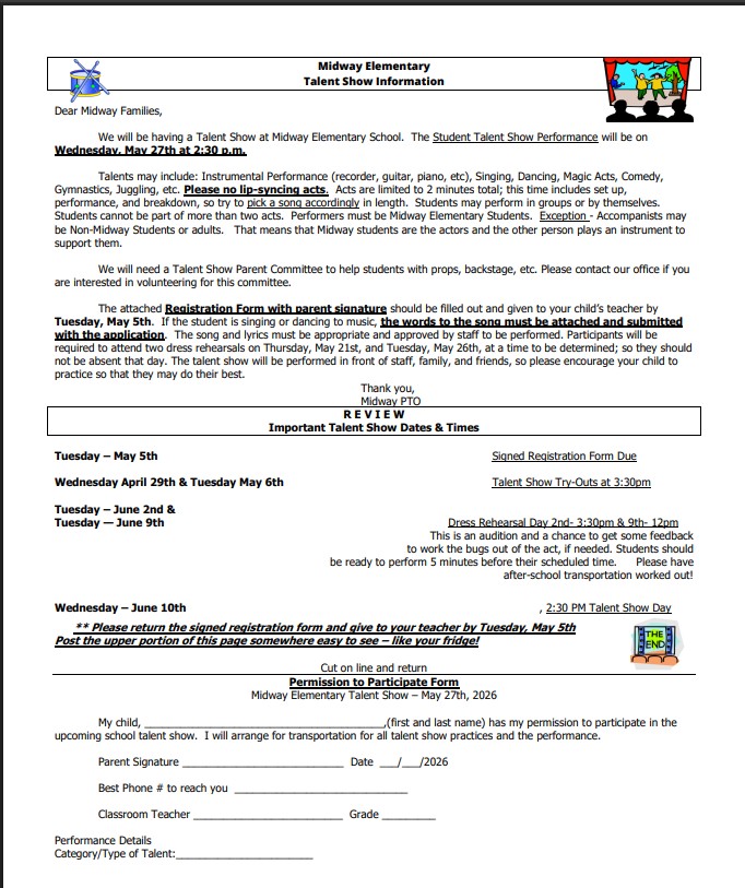 Updated Talent Show forms are now in the office
