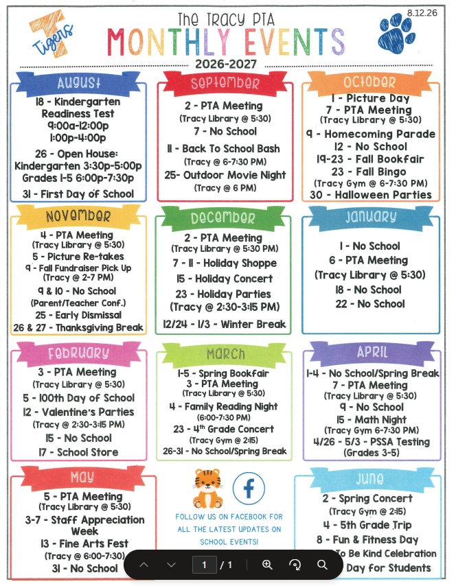 PTA Monthly Events